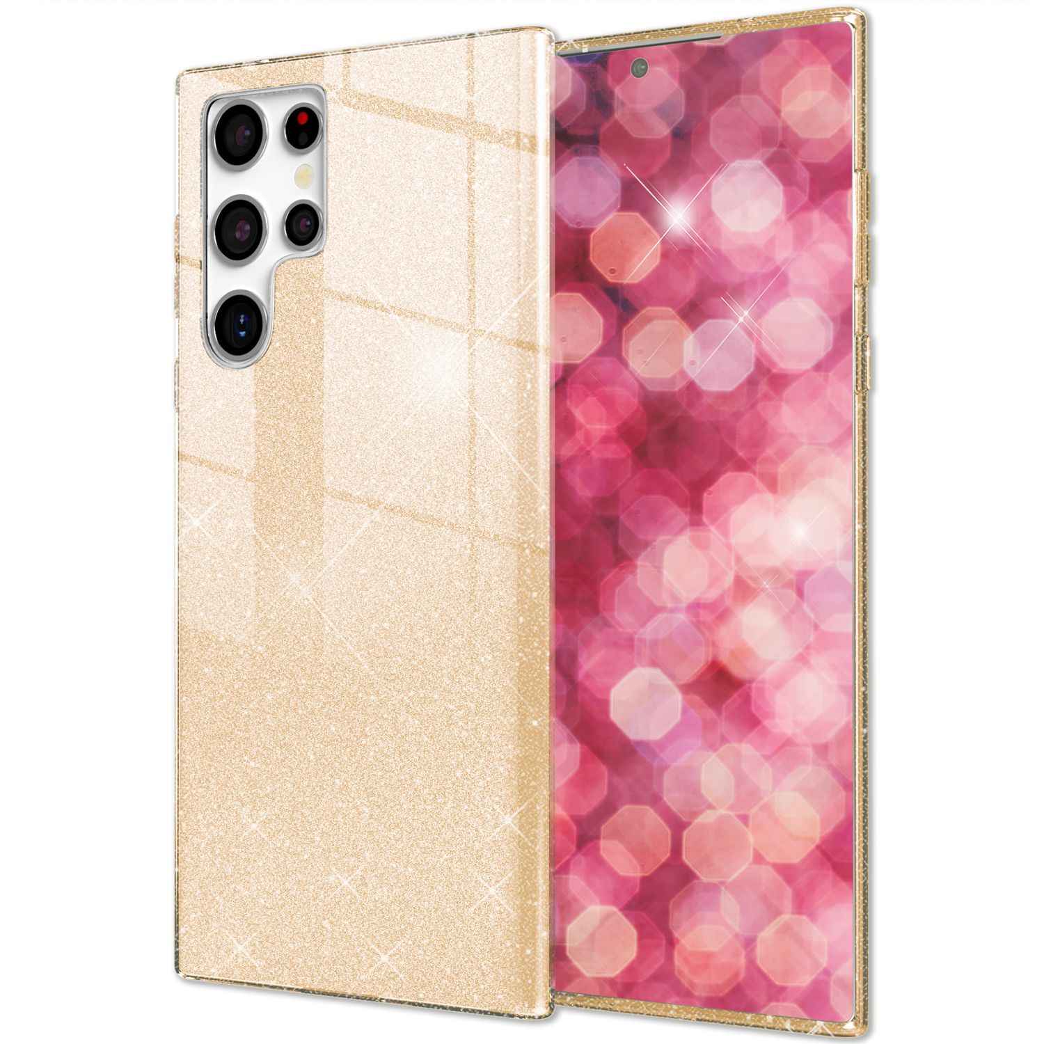 NALIA Hybrid Glitzerhülle für Samsung Galaxy S24 Ultra Hülle, Glänzende Glitzer Schutzhülle mit verstärktem Silikon