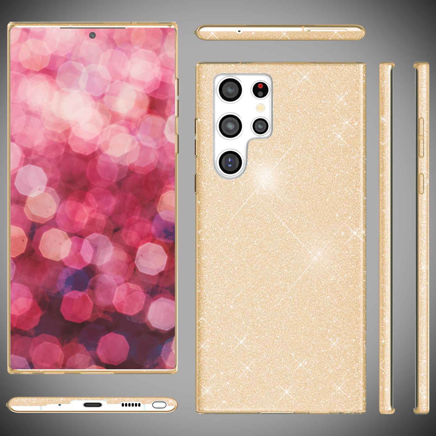 NALIA Hybrid Glitzerhülle für Samsung Galaxy S24 Ultra Hülle, Glänzende Glitzer Schutzhülle mit verstärktem Silikon