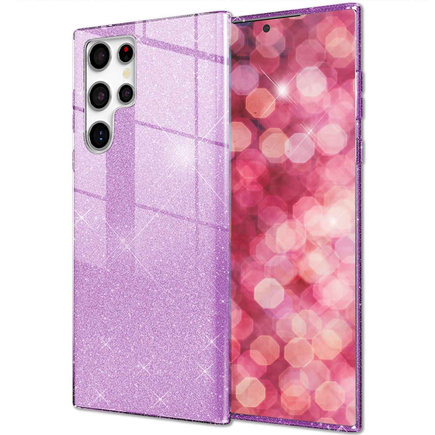 NALIA Hybrid Glitzerhülle für Samsung Galaxy S24 Ultra Hülle, Glänzende Glitzer Schutzhülle mit verstärktem Silikon