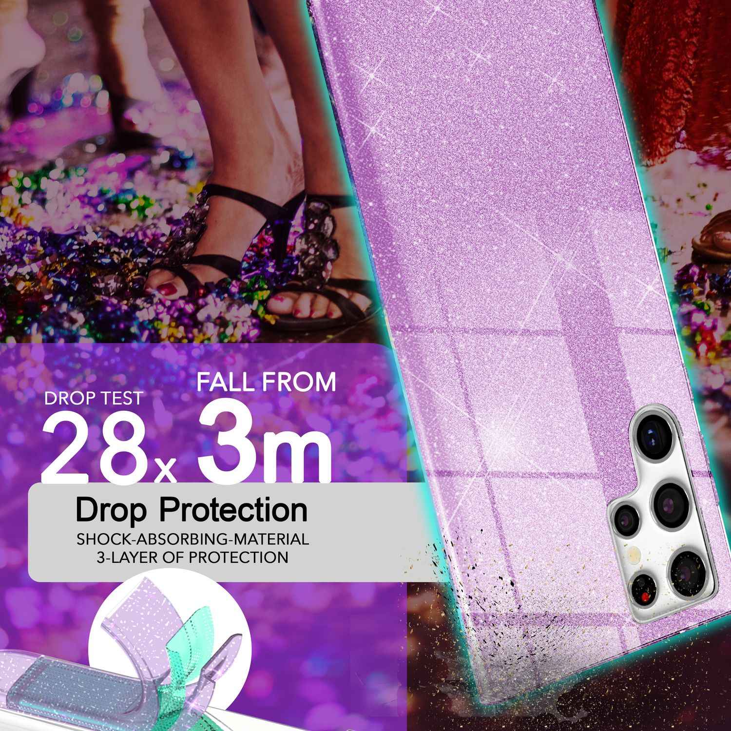 NALIA Hybrid Glitzerhülle für Samsung Galaxy S24 Ultra Hülle, Glänzende Glitzer Schutzhülle mit verstärktem Silikon