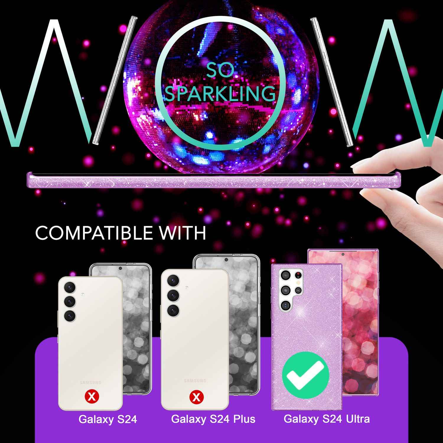 NALIA Hybrid Glitzerhülle für Samsung Galaxy S24 Ultra Hülle, Glänzende Glitzer Schutzhülle mit verstärktem Silikon