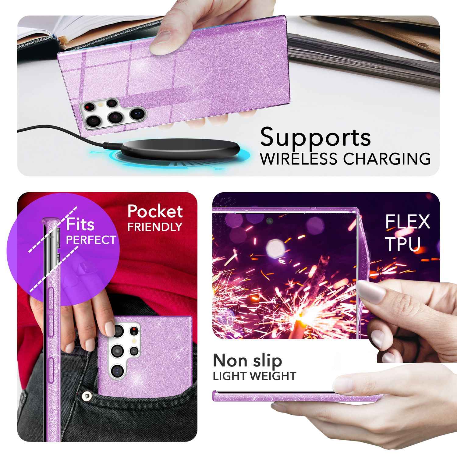 NALIA Hybrid Glitzerhülle für Samsung Galaxy S24 Ultra Hülle, Glänzende Glitzer Schutzhülle mit verstärktem Silikon