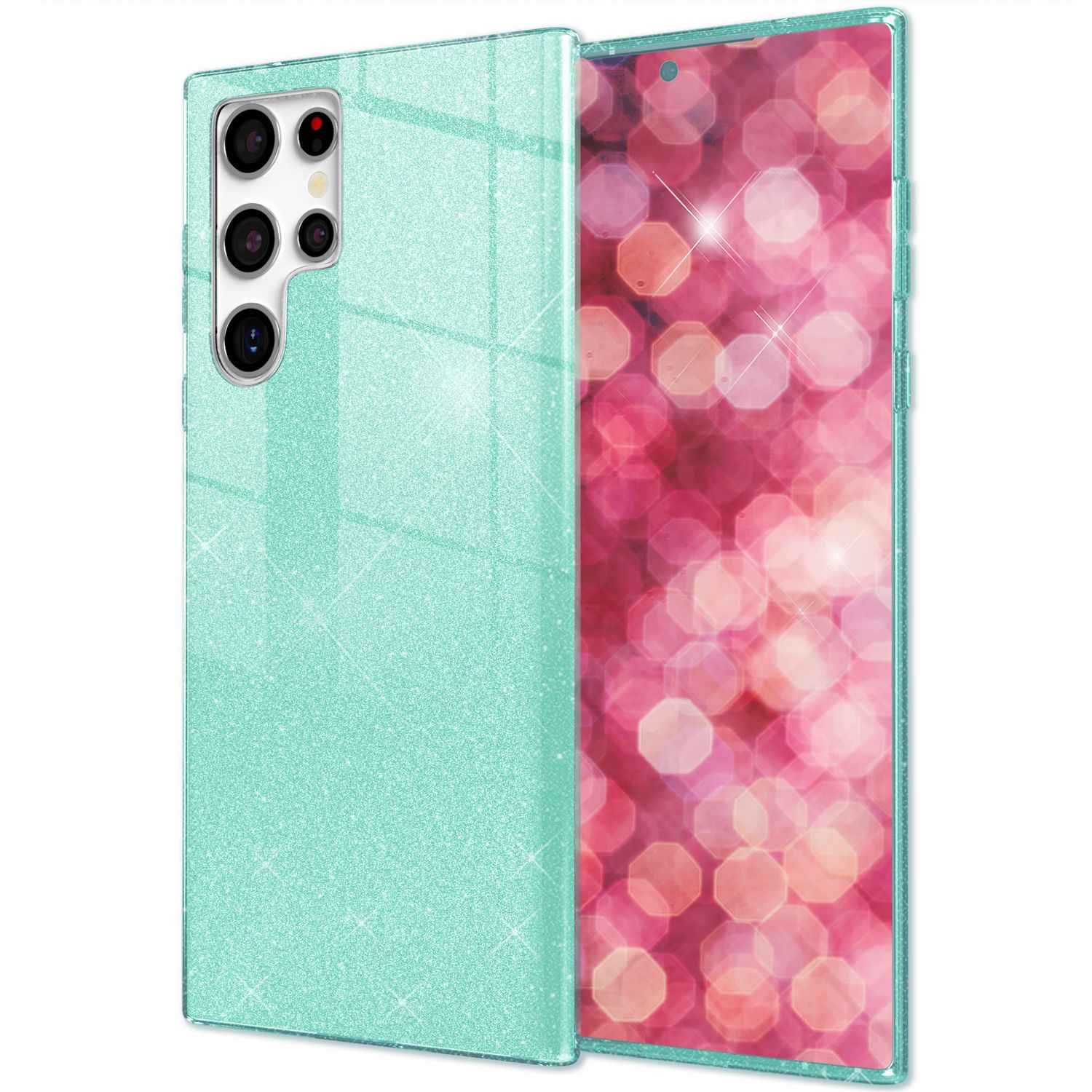 NALIA Hybrid Glitzerhülle für Samsung Galaxy S24 Ultra Hülle, Glänzende Glitzer Schutzhülle mit verstärktem Silikon