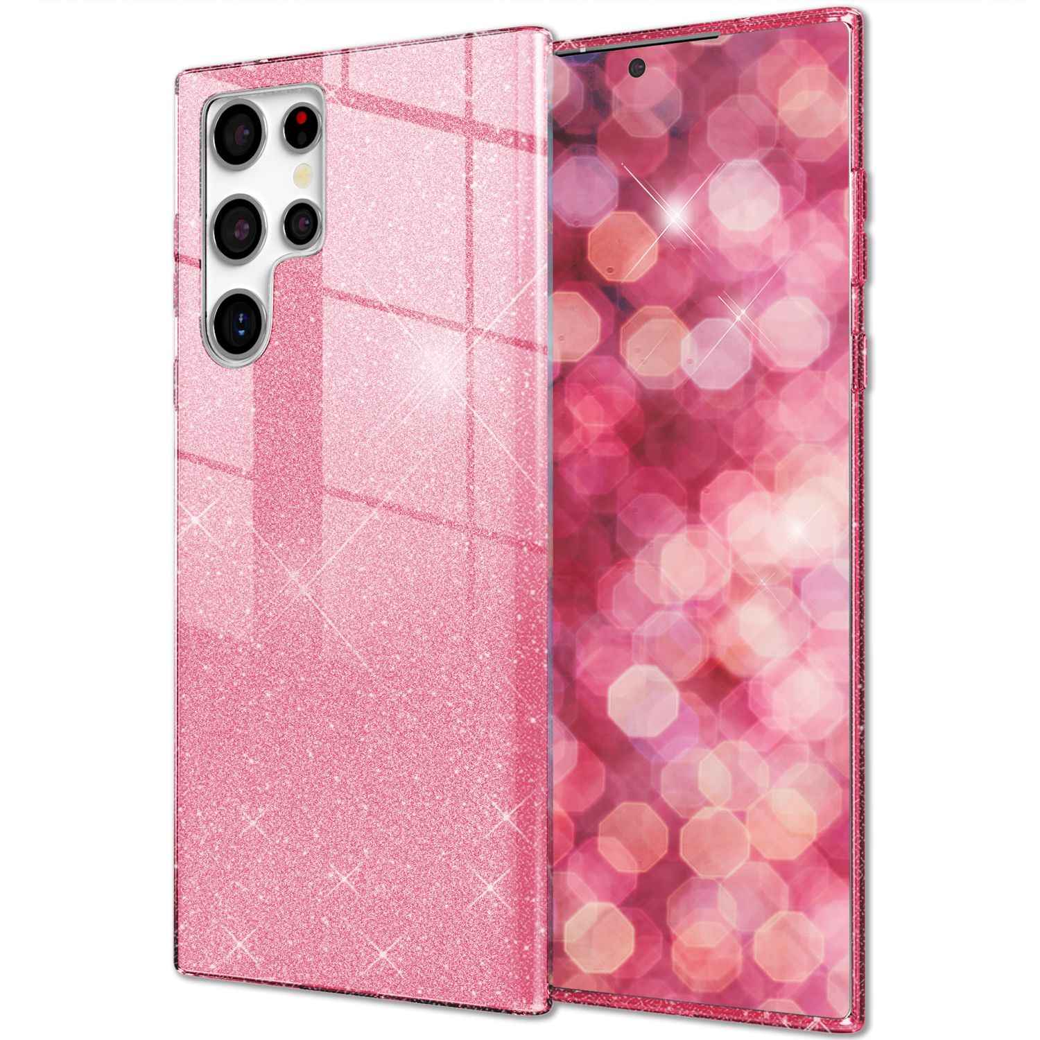 NALIA Hybrid Glitzerhülle für Samsung Galaxy S24 Ultra Hülle, Glänzende Glitzer Schutzhülle mit verstärktem Silikon