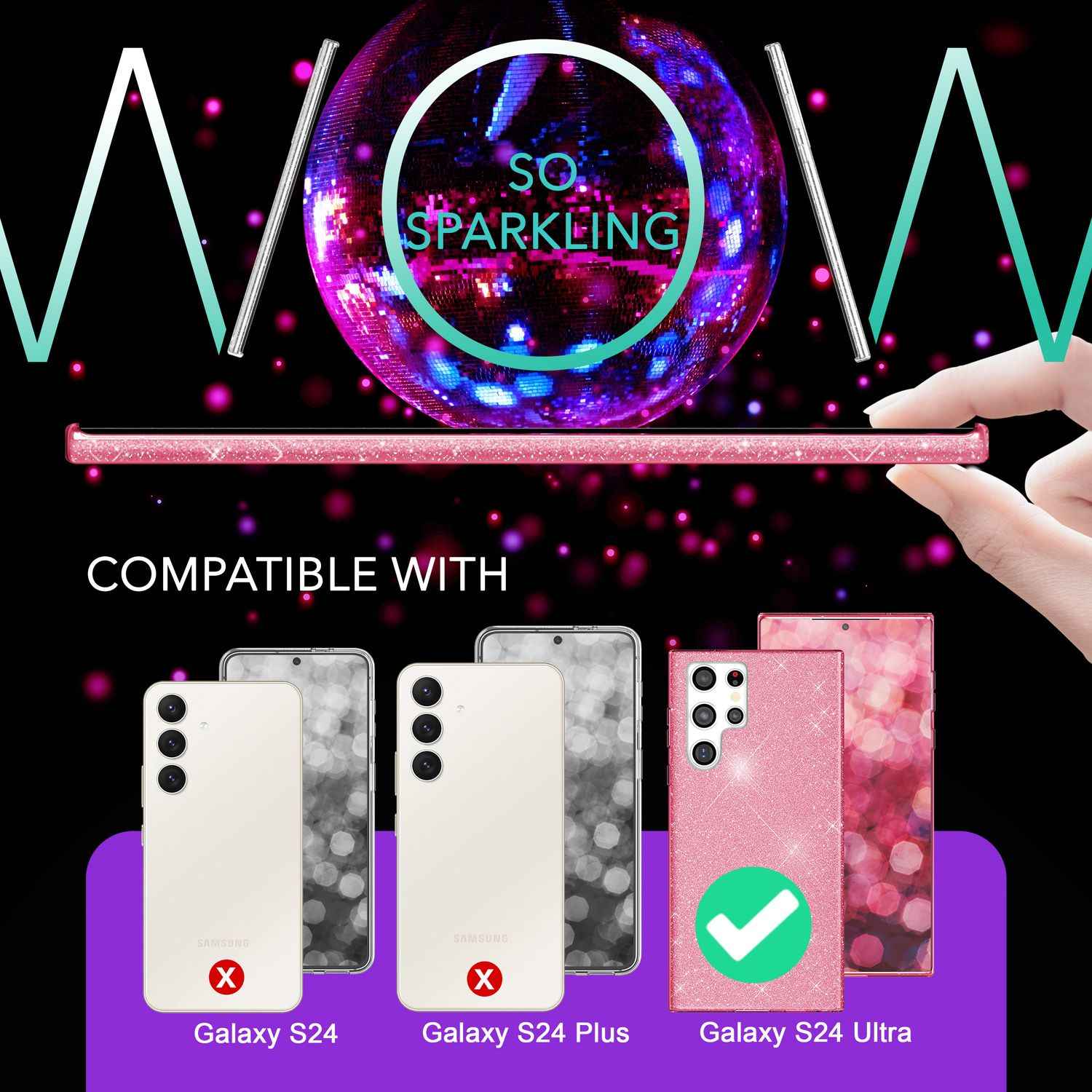 NALIA Hybrid Glitzerhülle für Samsung Galaxy S24 Ultra Hülle, Glänzende Glitzer Schutzhülle mit verstärktem Silikon