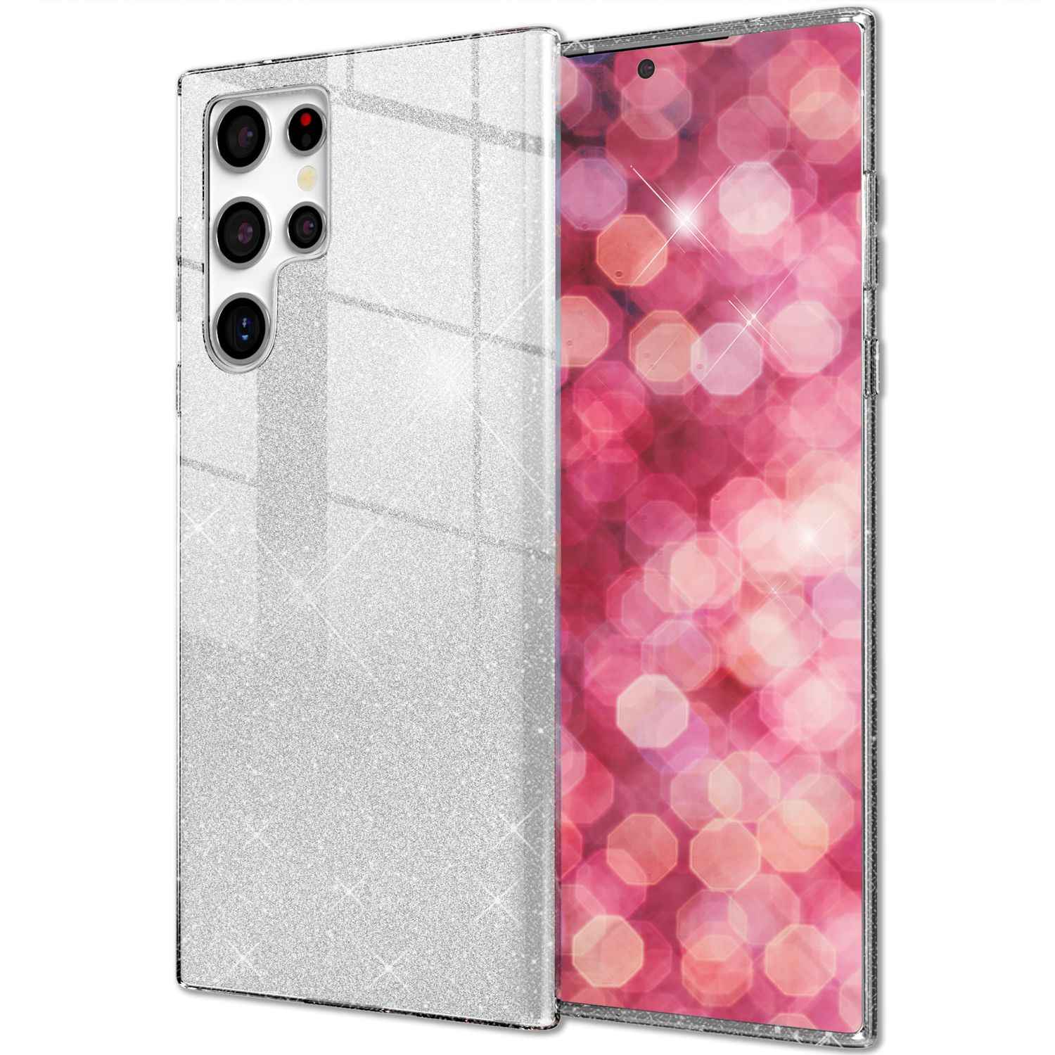NALIA Hybrid Glitzerhülle für Samsung Galaxy S24 Ultra Hülle, Glänzende Glitzer Schutzhülle mit verstärktem Silikon