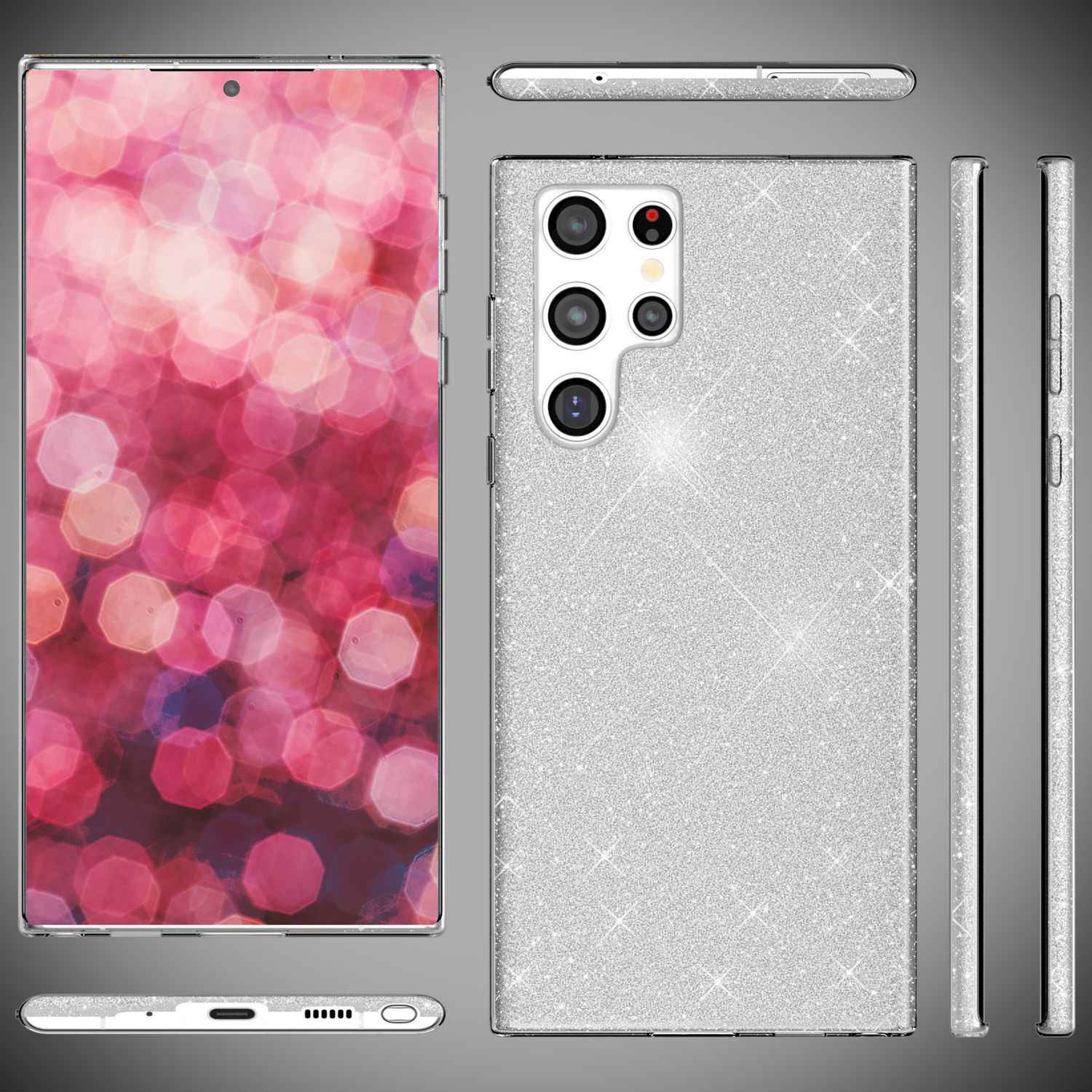 NALIA Hybrid Glitzerhülle für Samsung Galaxy S24 Ultra Hülle, Glänzende Glitzer Schutzhülle mit verstärktem Silikon