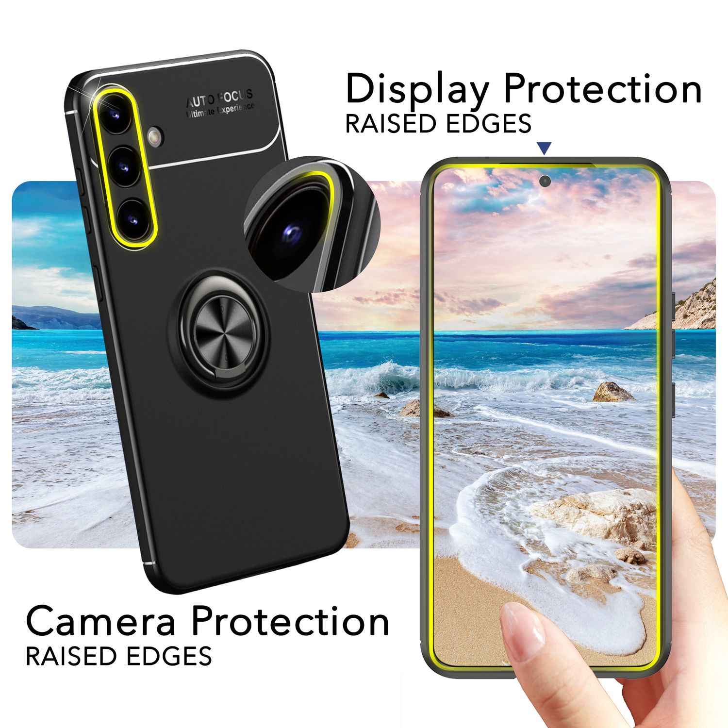 NALIA Matt-Schwarze Ringhülle für Samsung Galaxy S24 Hülle, Rutschfeste Silikon Schutzhülle mit 360-Grad drehbarem Ring