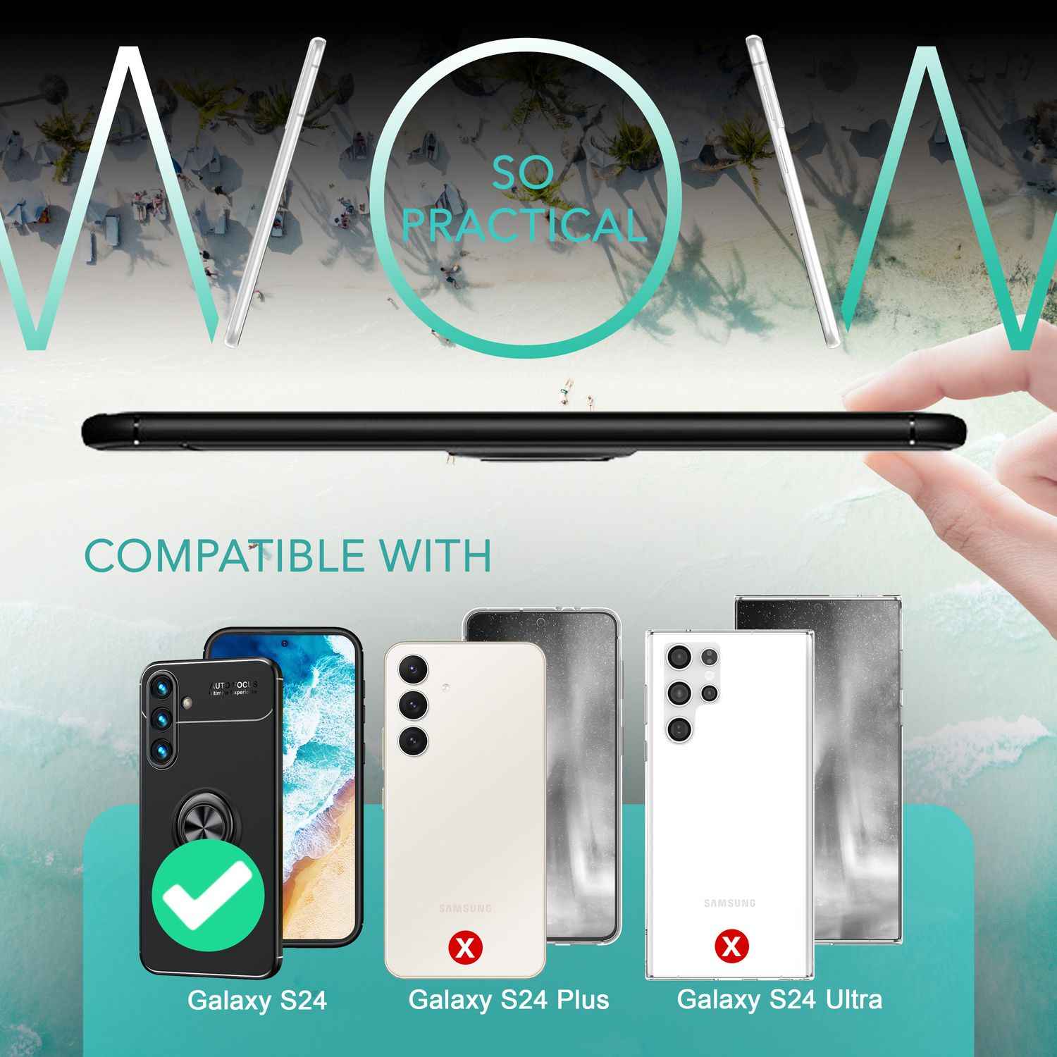 NALIA Matt-Schwarze Ringhülle für Samsung Galaxy S24 Hülle, Rutschfeste Silikon Schutzhülle mit 360-Grad drehbarem Ring