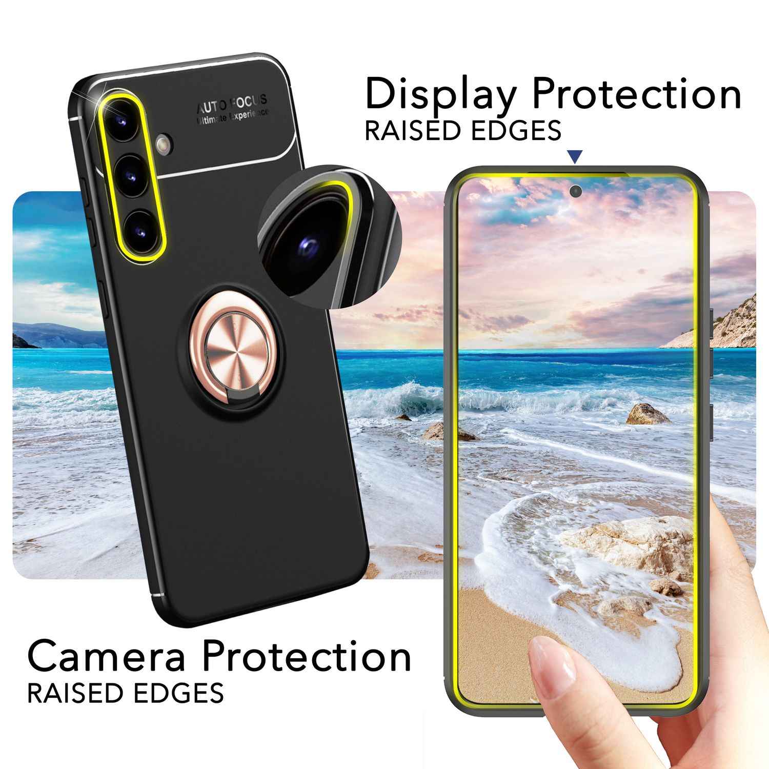 NALIA Matt-Schwarze Ringhülle für Samsung Galaxy S24 Hülle, Rutschfeste Silikon Schutzhülle mit 360-Grad drehbarem Ring
