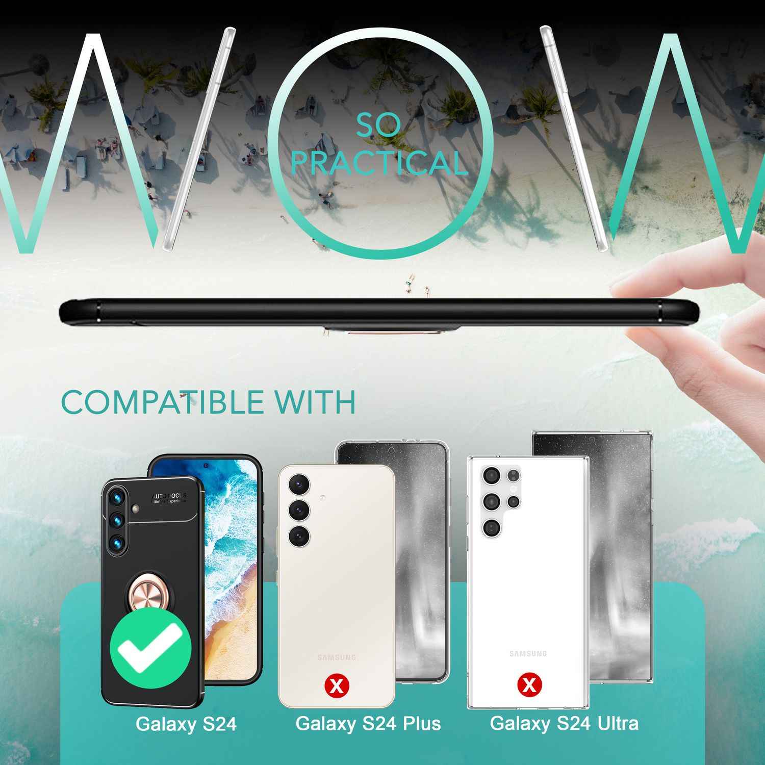 NALIA Matt-Schwarze Ringhülle für Samsung Galaxy S24 Hülle, Rutschfeste Silikon Schutzhülle mit 360-Grad drehbarem Ring