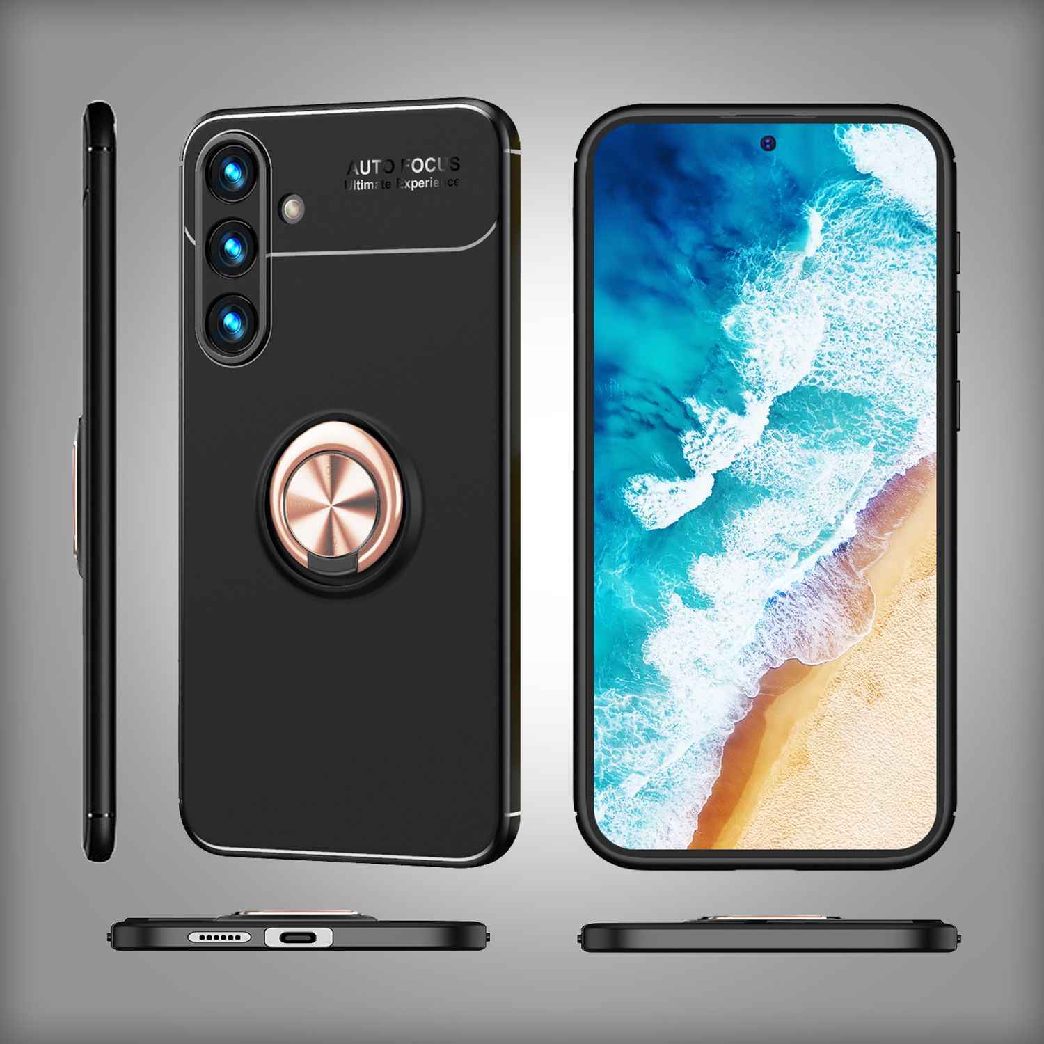 NALIA Matt-Schwarze Ringhülle für Samsung Galaxy S24 Hülle, Rutschfeste Silikon Schutzhülle mit 360-Grad drehbarem Ring