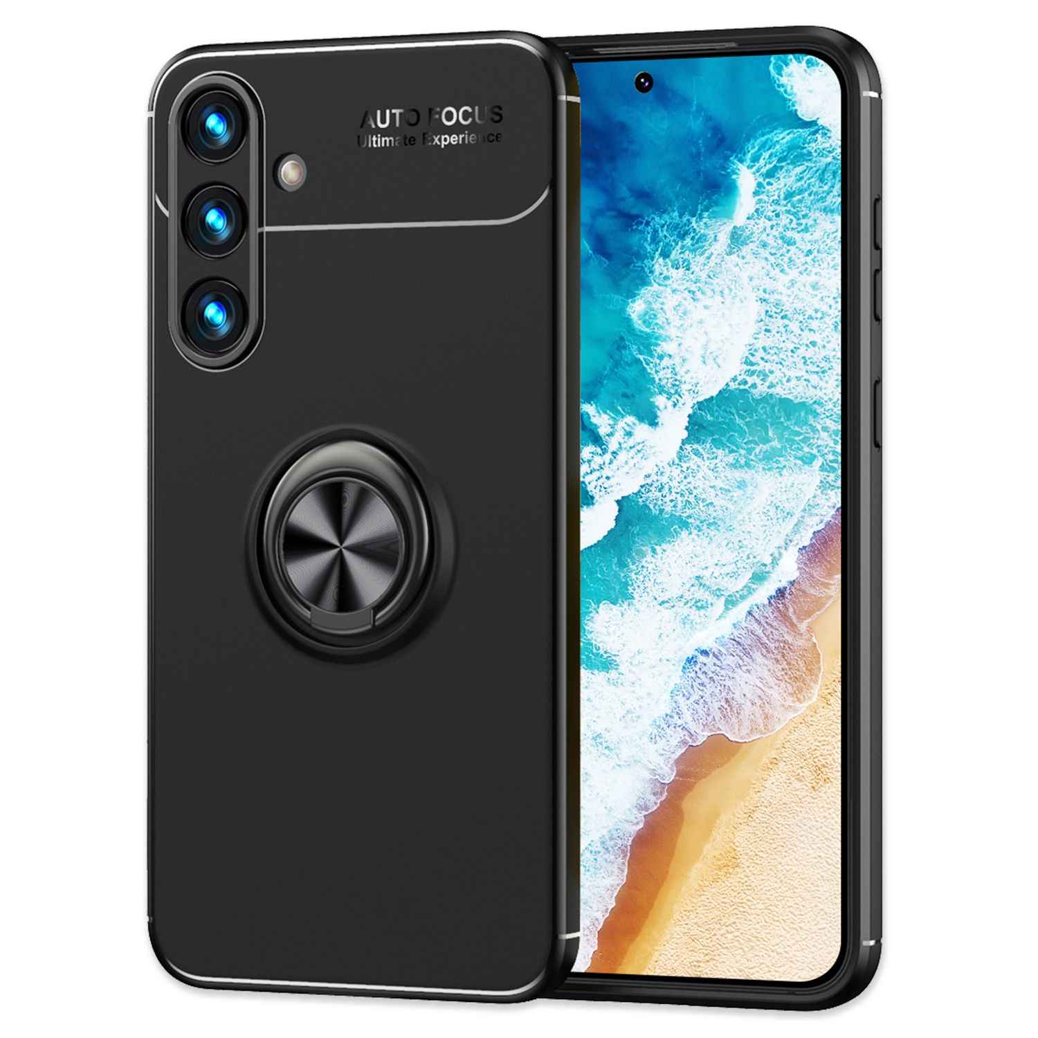NALIA Matt-Schwarze Ringhülle für mit Samsung Galaxy S24 Plus Hülle, Silikon Schutzhülle mit 360-Grad drehbarem Ring
