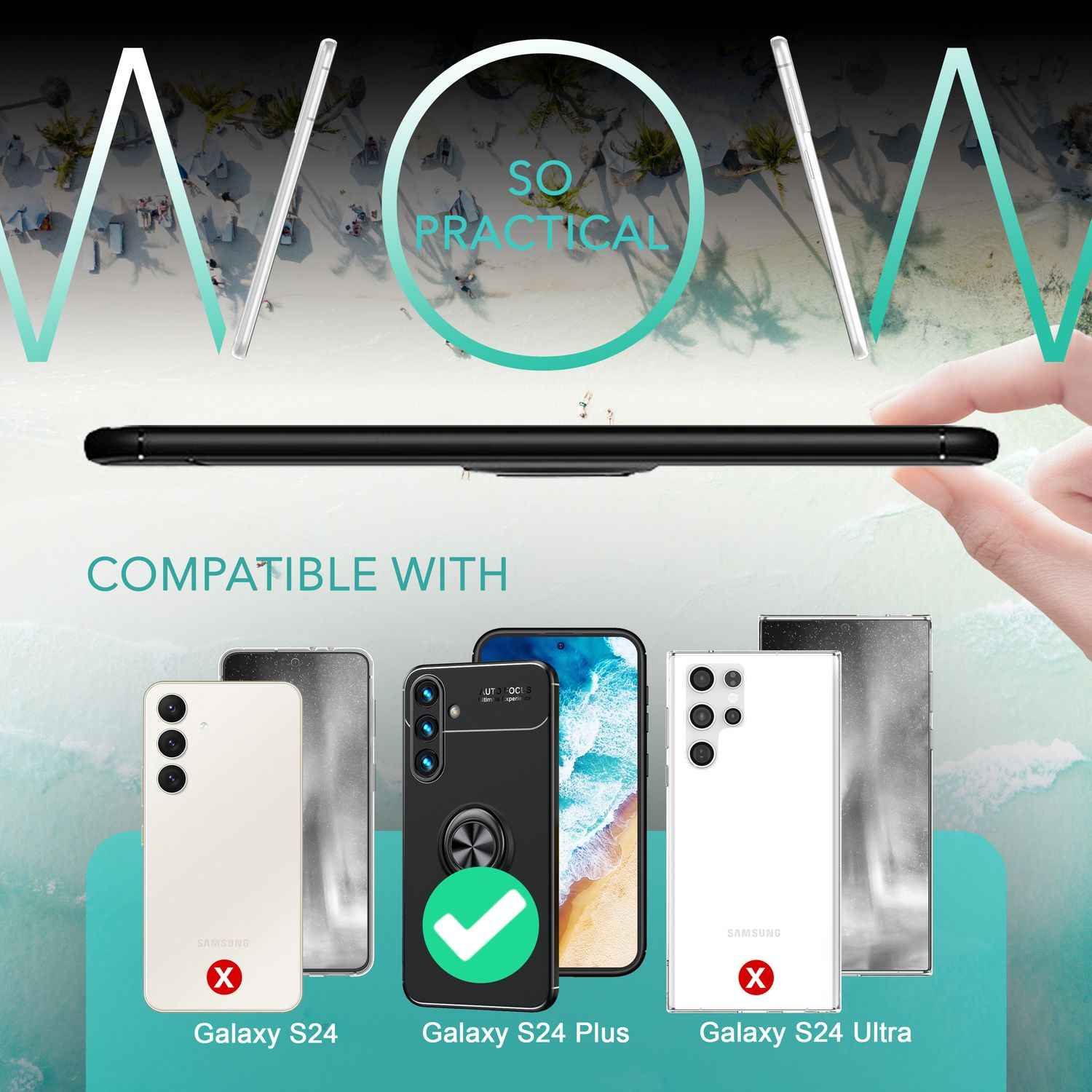 NALIA Matt-Schwarze Ringhülle für mit Samsung Galaxy S24 Plus Hülle, Silikon Schutzhülle mit 360-Grad drehbarem Ring
