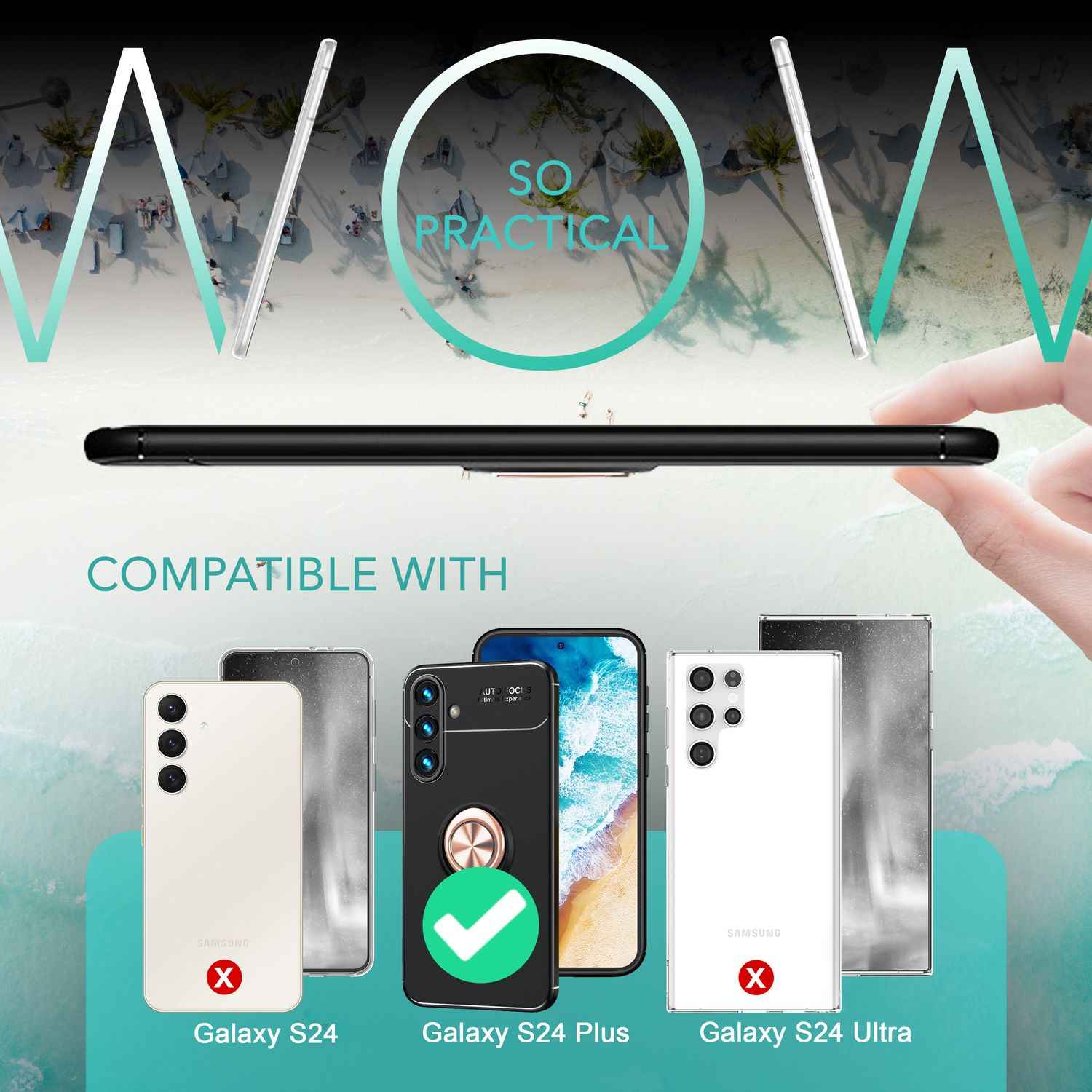 NALIA Matt-Schwarze Ringhülle für mit Samsung Galaxy S24 Plus Hülle, Silikon Schutzhülle mit 360-Grad drehbarem Ring