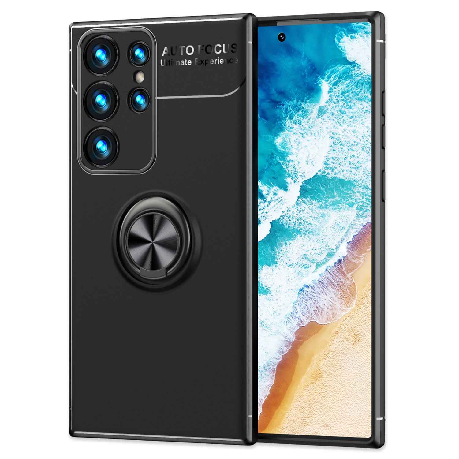 NALIA Matt-Schwarze Ringhülle für Samsung Galaxy S24 Ultra Hülle, Silikon Schutzhülle mit 360° drehbarem Ring