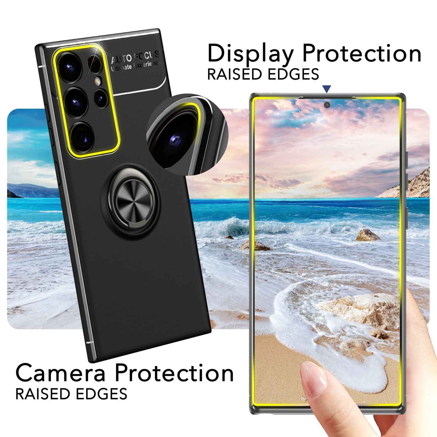 NALIA Matt-Schwarze Ringhülle für Samsung Galaxy S24 Ultra Hülle, Silikon Schutzhülle mit 360° drehbarem Ring