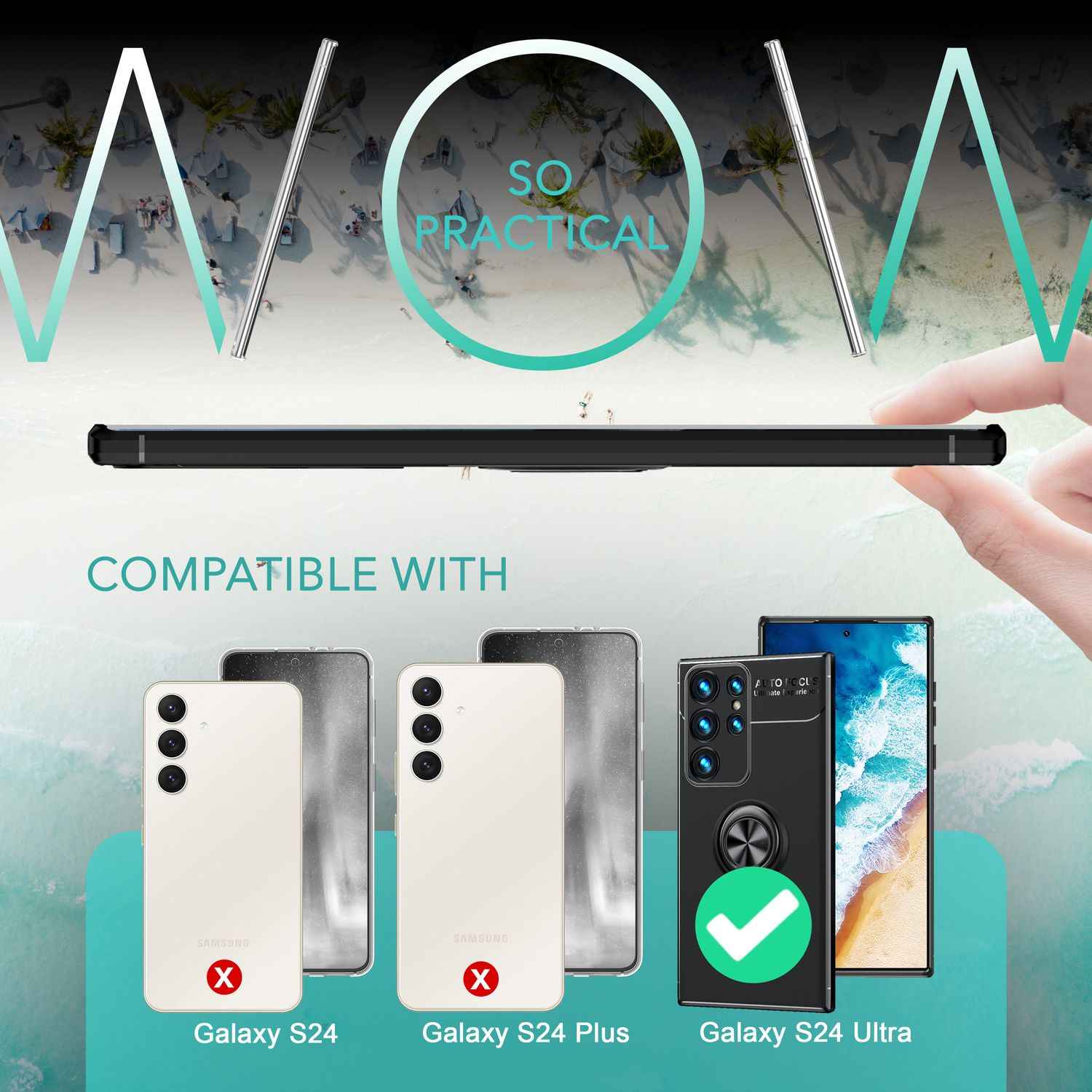 NALIA Matt-Schwarze Ringhülle für Samsung Galaxy S24 Ultra Hülle, Silikon Schutzhülle mit 360° drehbarem Ring