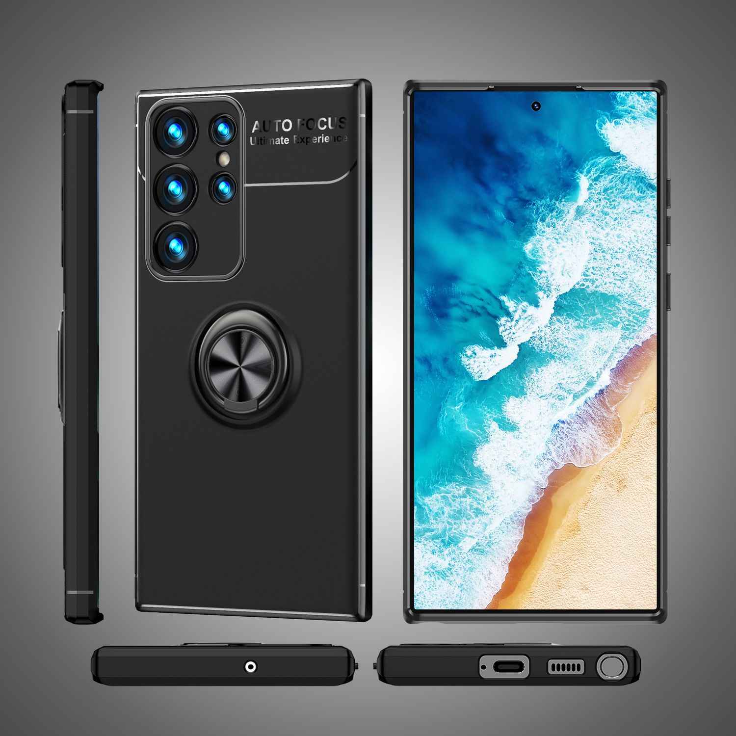 NALIA Matt-Schwarze Ringhülle für Samsung Galaxy S24 Ultra Hülle, Silikon Schutzhülle mit 360° drehbarem Ring