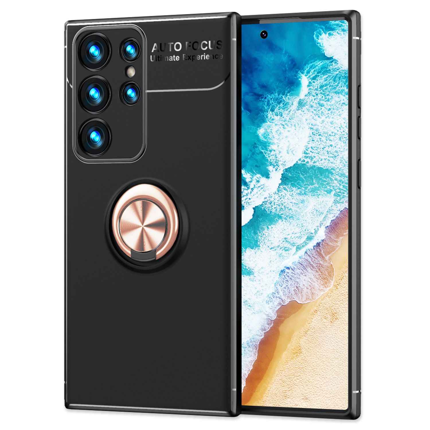 NALIA Matt-Schwarze Ringhülle für Samsung Galaxy S24 Ultra Hülle, Silikon Schutzhülle mit 360° drehbarem Ring