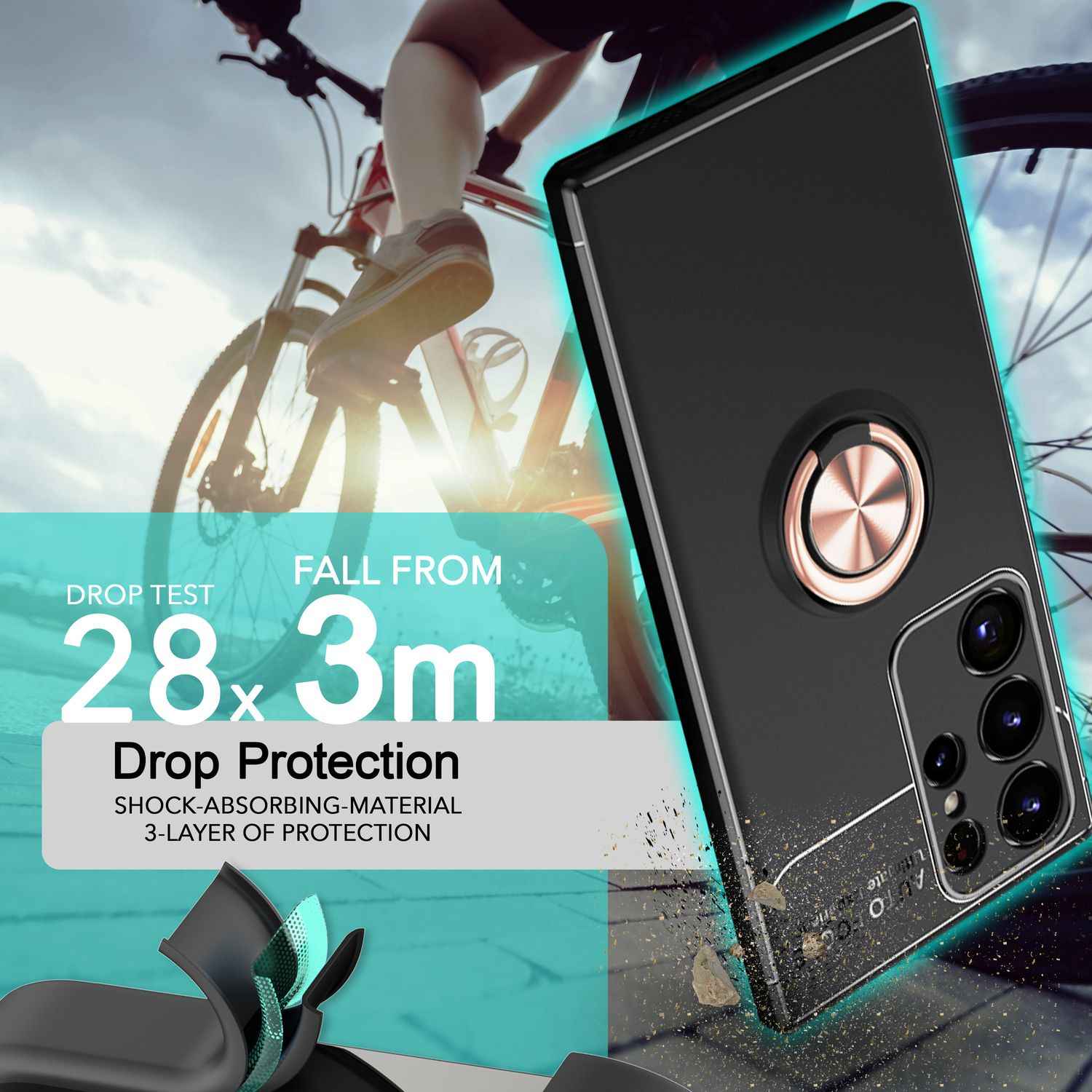 NALIA Matt-Schwarze Ringhülle für Samsung Galaxy S24 Ultra Hülle, Silikon Schutzhülle mit 360° drehbarem Ring