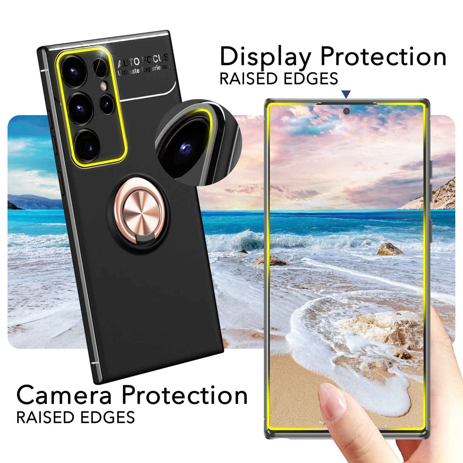 NALIA Matt-Schwarze Ringhülle für Samsung Galaxy S24 Ultra Hülle, Silikon Schutzhülle mit 360° drehbarem Ring