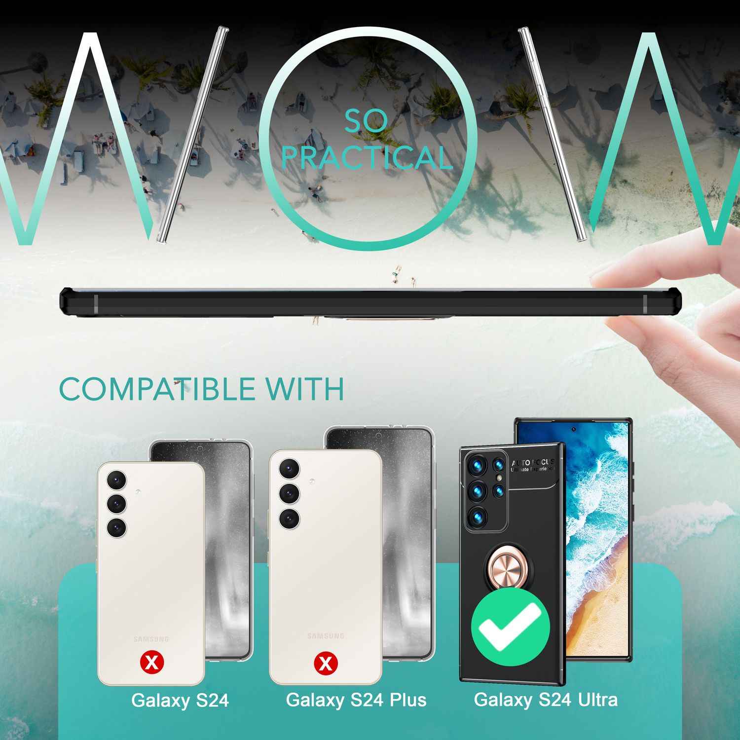 NALIA Matt-Schwarze Ringhülle für Samsung Galaxy S24 Ultra Hülle, Silikon Schutzhülle mit 360° drehbarem Ring