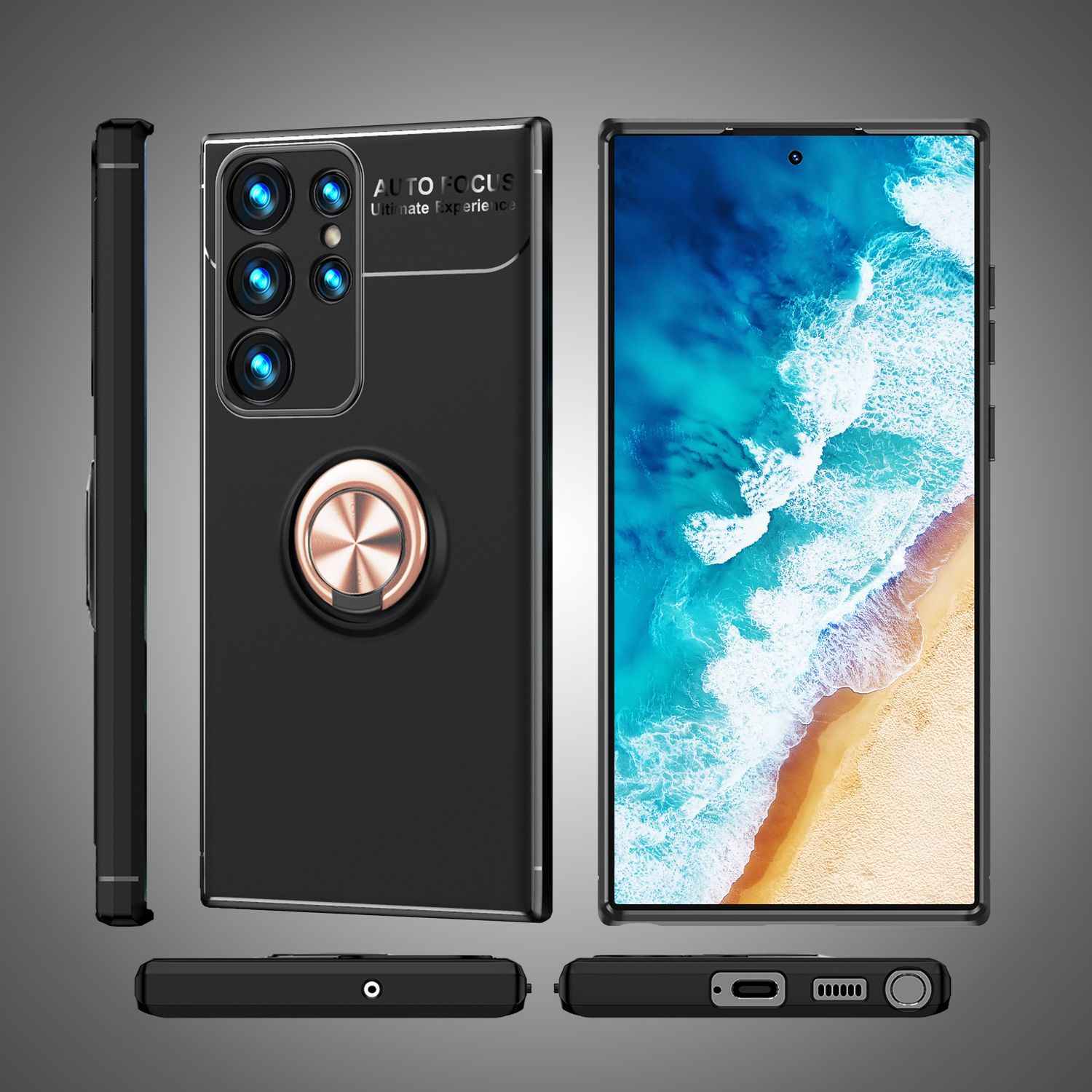 NALIA Matt-Schwarze Ringhülle für Samsung Galaxy S24 Ultra Hülle, Silikon Schutzhülle mit 360° drehbarem Ring