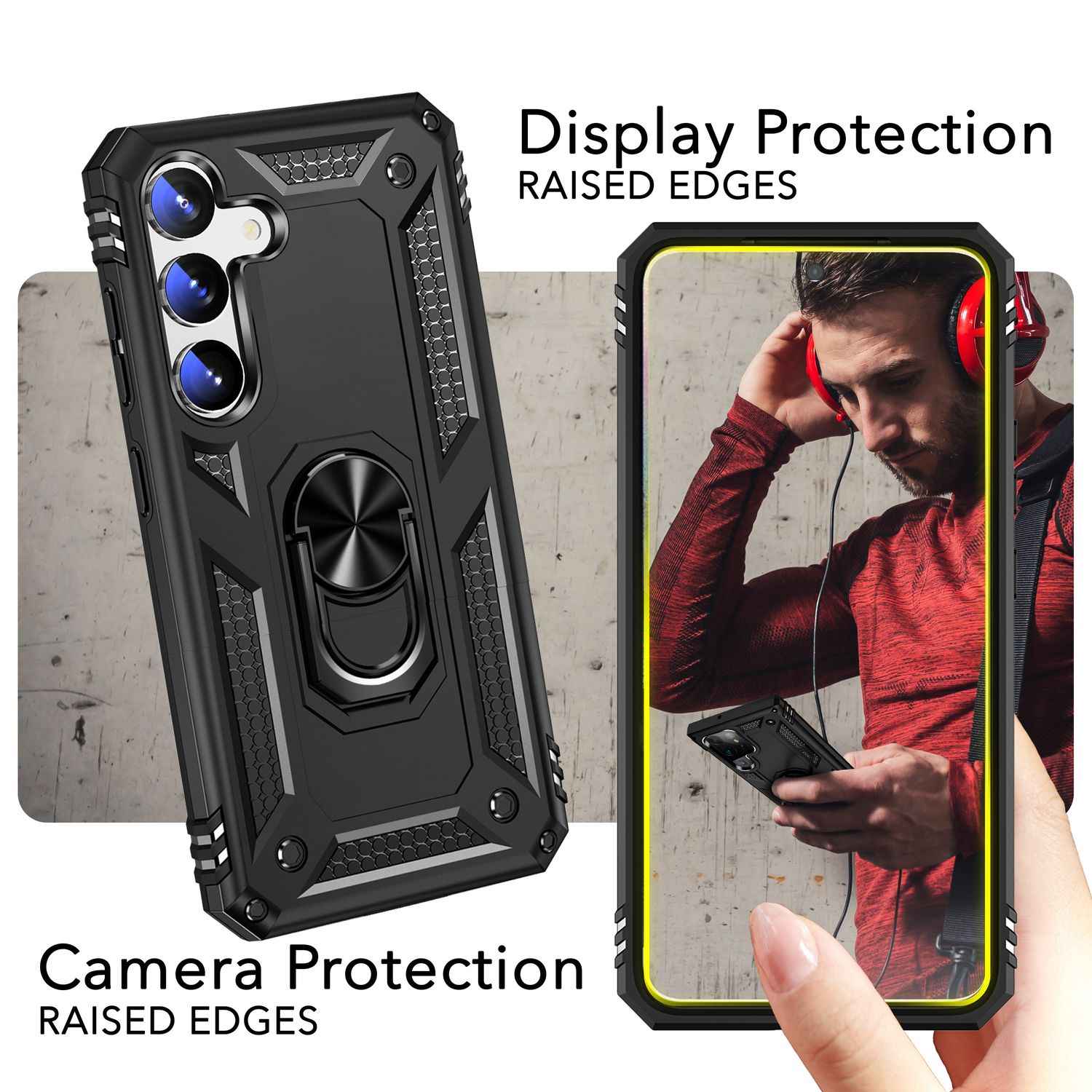 NALIA Military-Style Ringhülle für Samsung Galaxy S24 Hülle, Extrem Robust & Schock-Resistent, Outdoor Schutzhülle