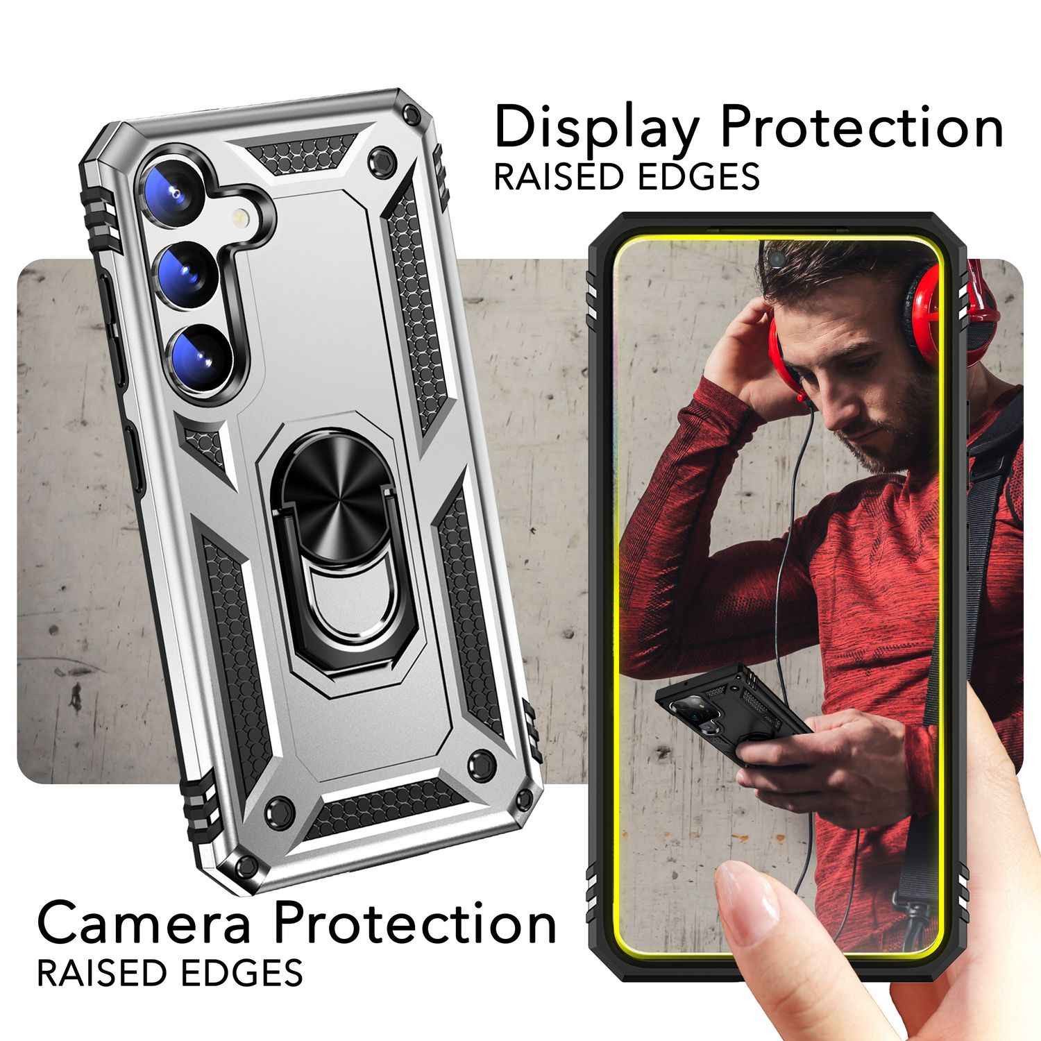 NALIA Military-Style Ringhülle für Samsung Galaxy S24 Hülle, Extrem Robust & Schock-Resistent, Outdoor Schutzhülle