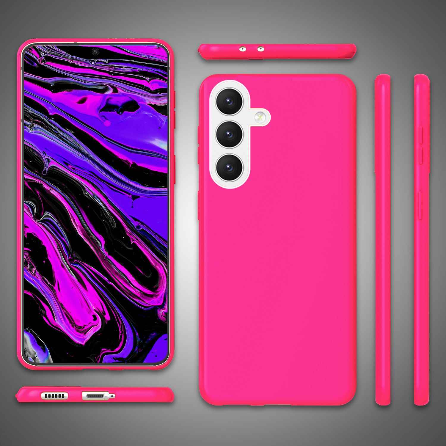 NALIA Farbintensive Neon Silikonhülle für Samsung Galaxy S24 Hülle, Schutzhülle in Bunt Leuchtender Neonfarbe