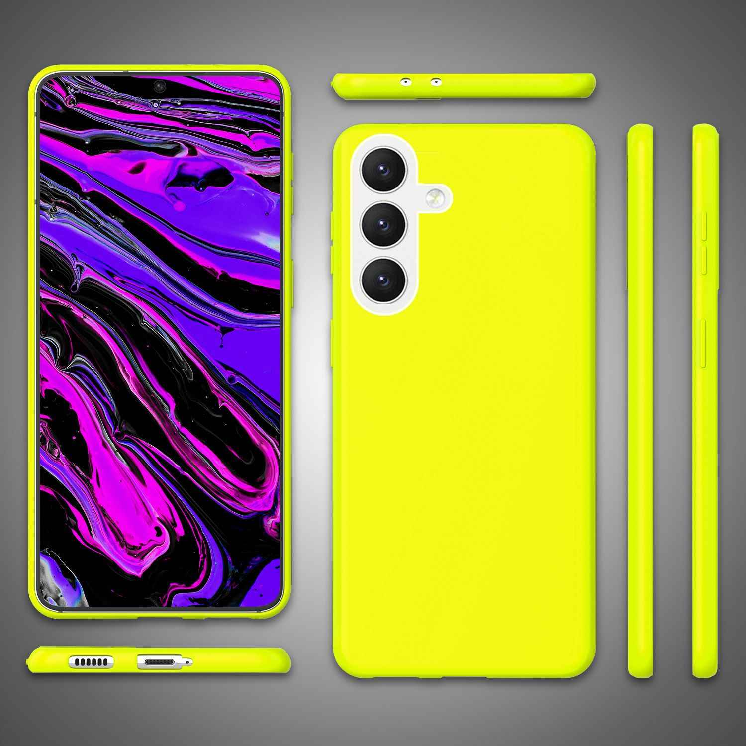 NALIA Farbintensive Neon Silikonhülle für Samsung Galaxy S24 Hülle, Schutzhülle in Bunt Leuchtender Neonfarbe