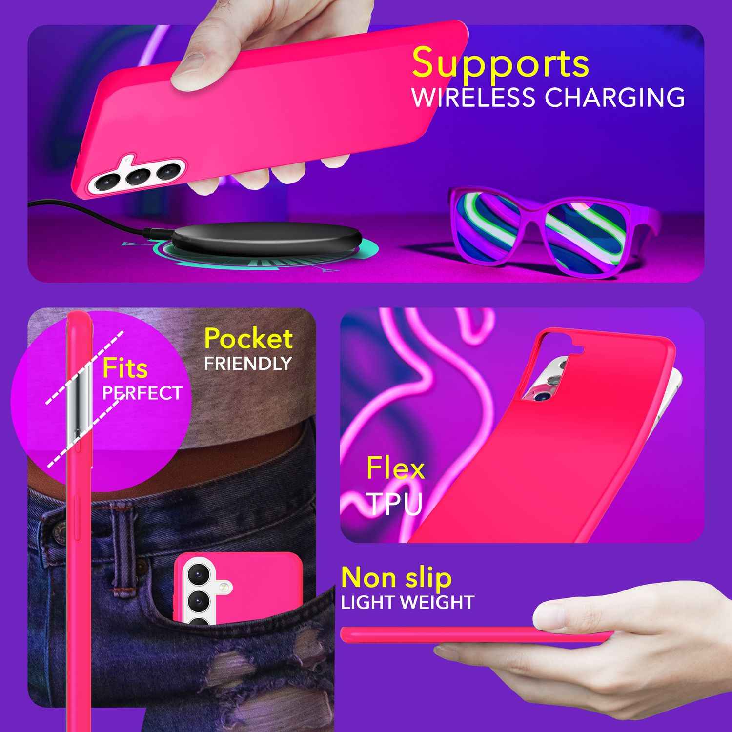NALIA Farbintensive Neon Silikonhülle für Samsung Galaxy S24 Plus Hülle, Dünne Schutzhülle in Bunt Leuchtender Neonfarbe
