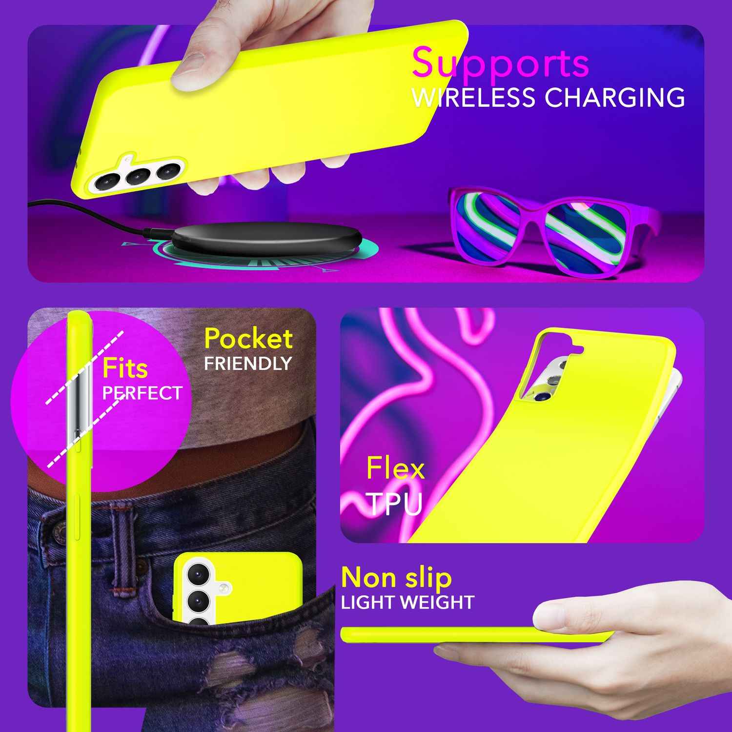 NALIA Farbintensive Neon Silikonhülle für Samsung Galaxy S24 Plus Hülle, Dünne Schutzhülle in Bunt Leuchtender Neonfarbe