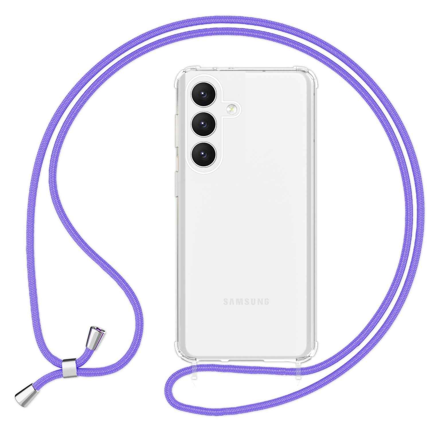 NALIA Klare Schutzhülle mit Kette für Samsung Galaxy S24 Hülle, Transparente Stabile Handyhülle mit Band zum Umhängen