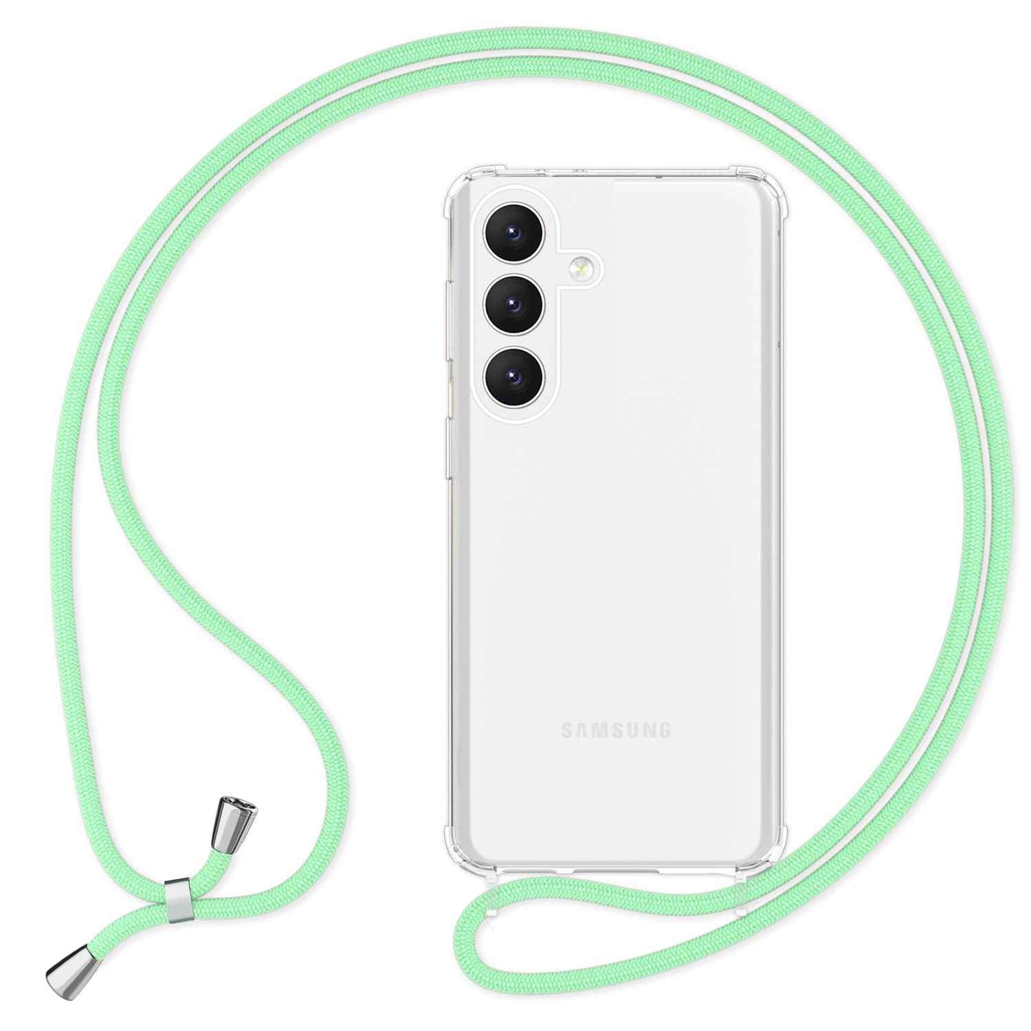 NALIA Klare Schutzhülle mit Kette für Samsung Galaxy S24 Hülle, Transparente Stabile Handyhülle mit Band zum Umhängen