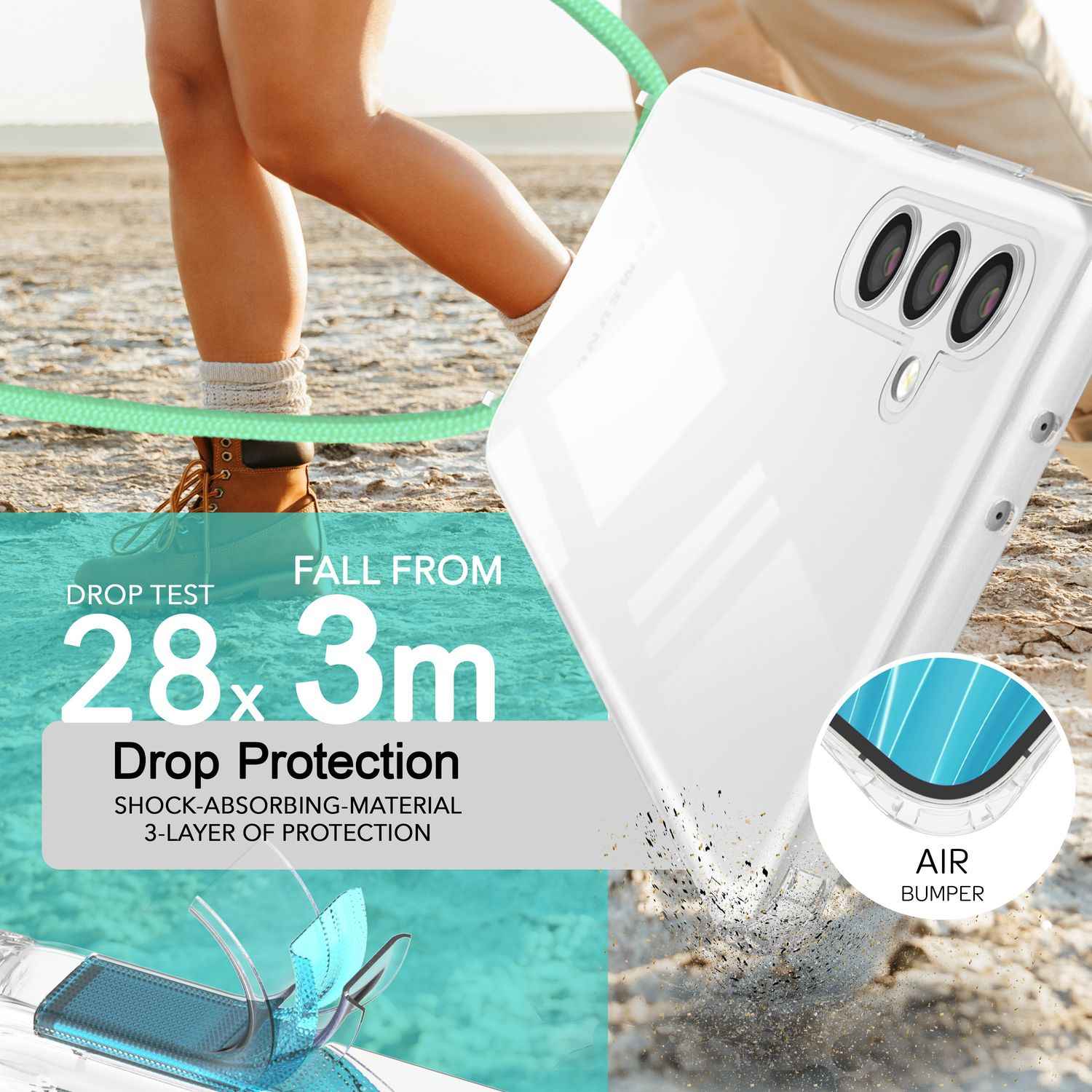 NALIA Klare Schutzhülle mit Kette für Samsung Galaxy S24 Hülle, Transparente Stabile Handyhülle mit Band zum Umhängen