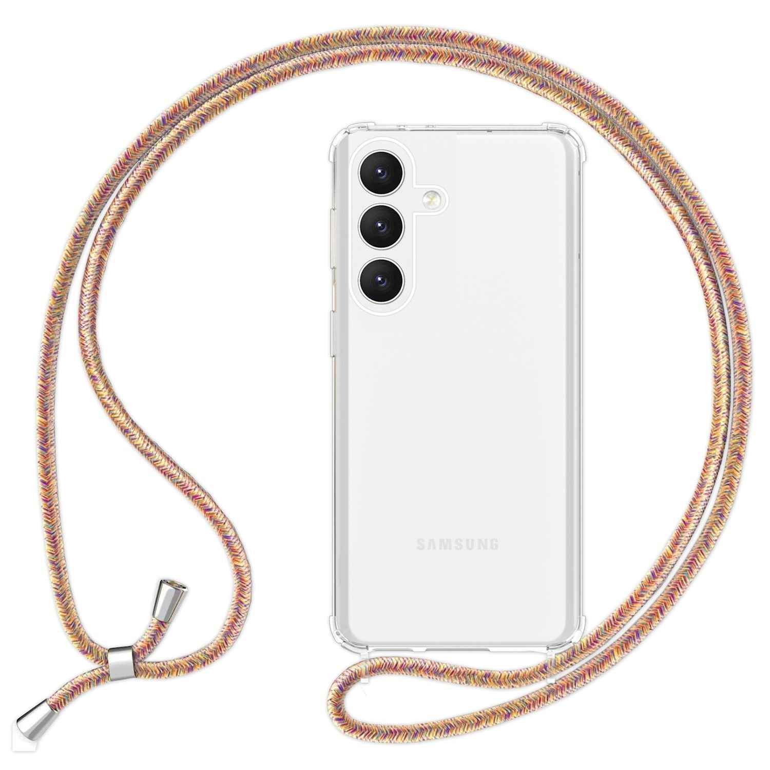 NALIA Klare Schutzhülle mit Kette für Samsung Galaxy S24 Hülle, Transparente Stabile Handyhülle mit Band zum Umhängen