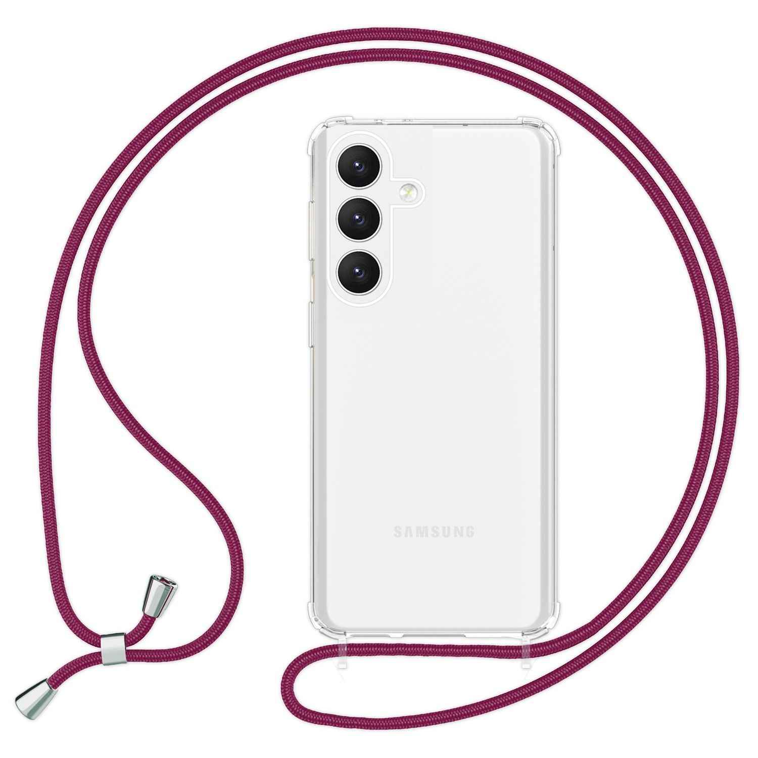 NALIA Klare Schutzhülle mit Kette für Samsung Galaxy S24 Hülle, Transparente Stabile Handyhülle mit Band zum Umhängen