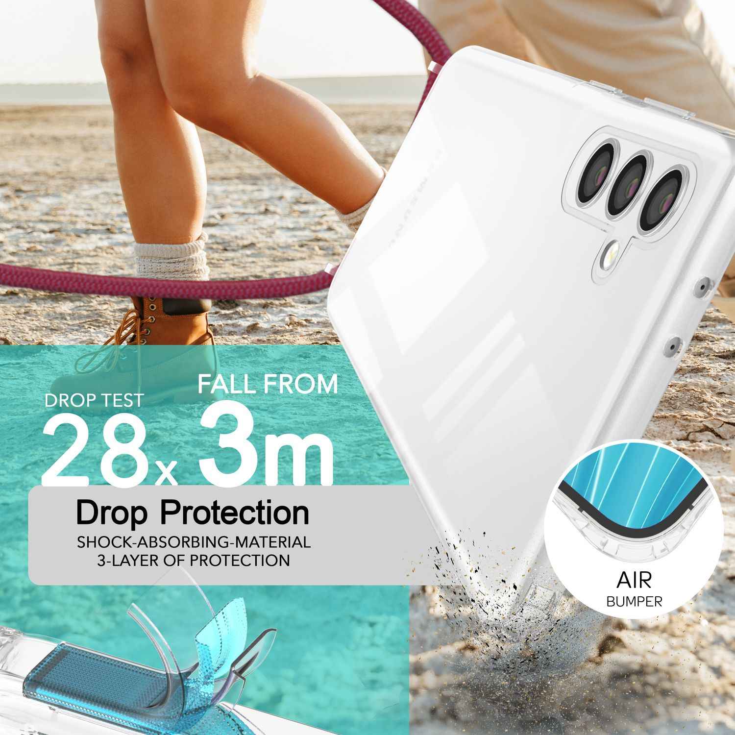 NALIA Klare Schutzhülle mit Kette für Samsung Galaxy S24 Hülle, Transparente Stabile Handyhülle mit Band zum Umhängen