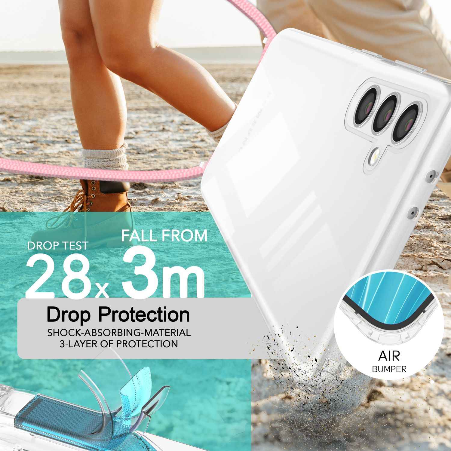 NALIA Klare Schutzhülle mit Kette für Samsung Galaxy S24 Hülle, Transparente Stabile Handyhülle mit Band zum Umhängen