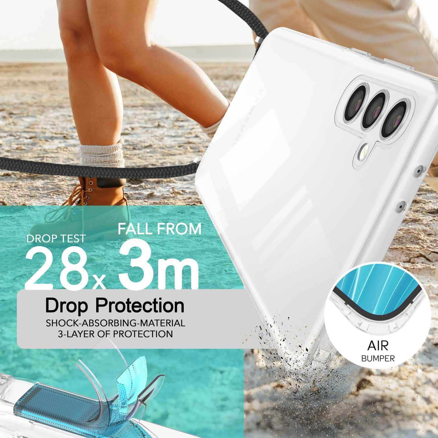 NALIA Klare Schutzhülle mit Kette für Samsung Galaxy S24 Hülle, Transparente Stabile Handyhülle mit Band zum Umhängen