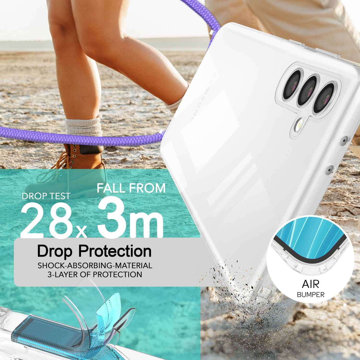 NALIA Klare Schutzhülle mit Kette für Samsung Galaxy S24 Plus Hülle, Transparente Stabile Handyhülle mit Umhänge-Band