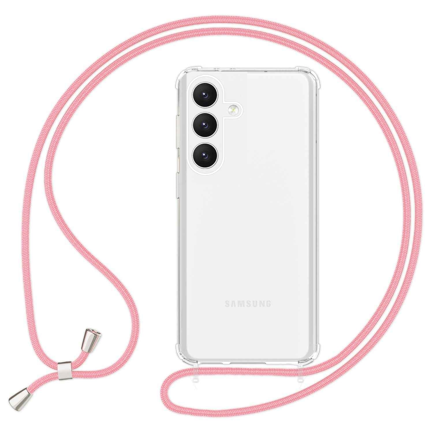 NALIA Klare Schutzhülle mit Kette für Samsung Galaxy S24 Plus Hülle, Transparente Stabile Handyhülle mit Umhänge-Band