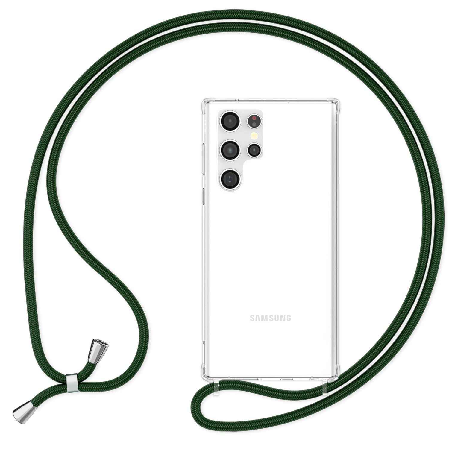 NALIA Klare Schutzhülle mit Kette für Samsung Galaxy S24 Ultra Hülle, Transparente Stabile Handyhülle mit Umhänge-Band
