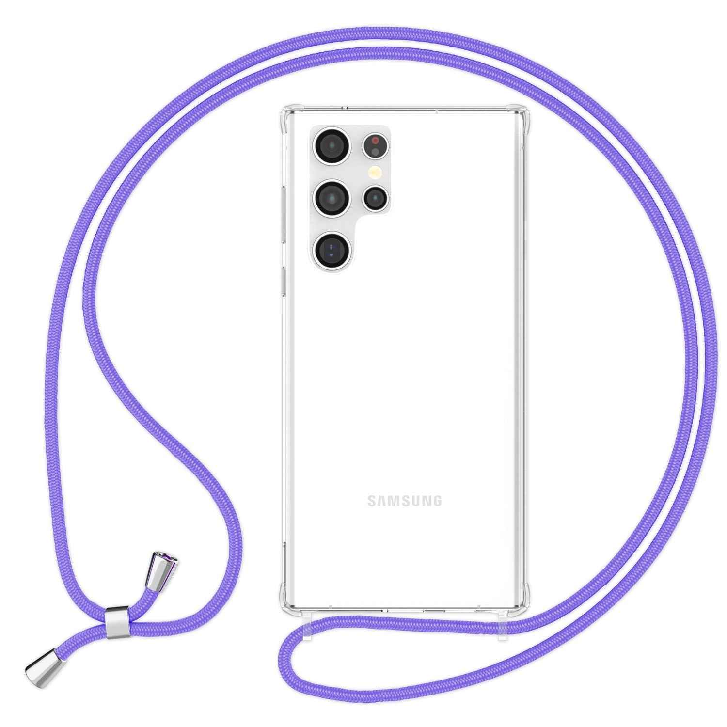 NALIA Klare Schutzhülle mit Kette für Samsung Galaxy S24 Ultra Hülle, Transparente Stabile Handyhülle mit Umhänge-Band
