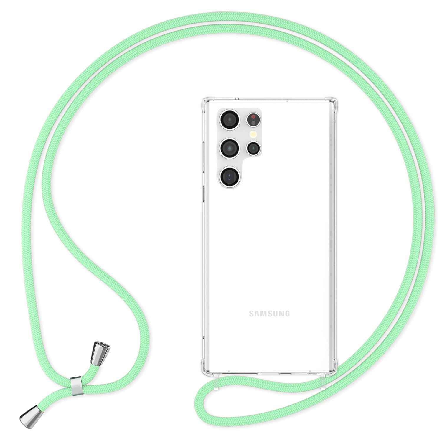 NALIA Klare Schutzhülle mit Kette für Samsung Galaxy S24 Ultra Hülle, Transparente Stabile Handyhülle mit Umhänge-Band