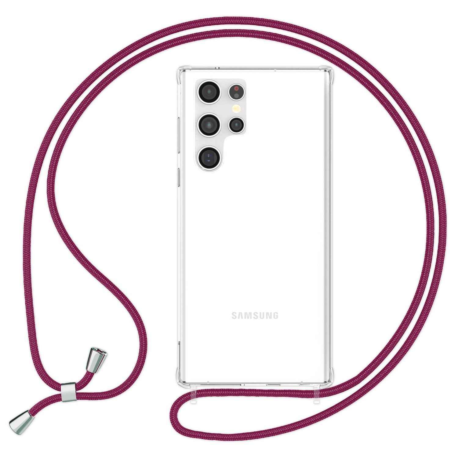 NALIA Klare Schutzhülle mit Kette für Samsung Galaxy S24 Ultra Hülle, Transparente Stabile Handyhülle mit Umhänge-Band