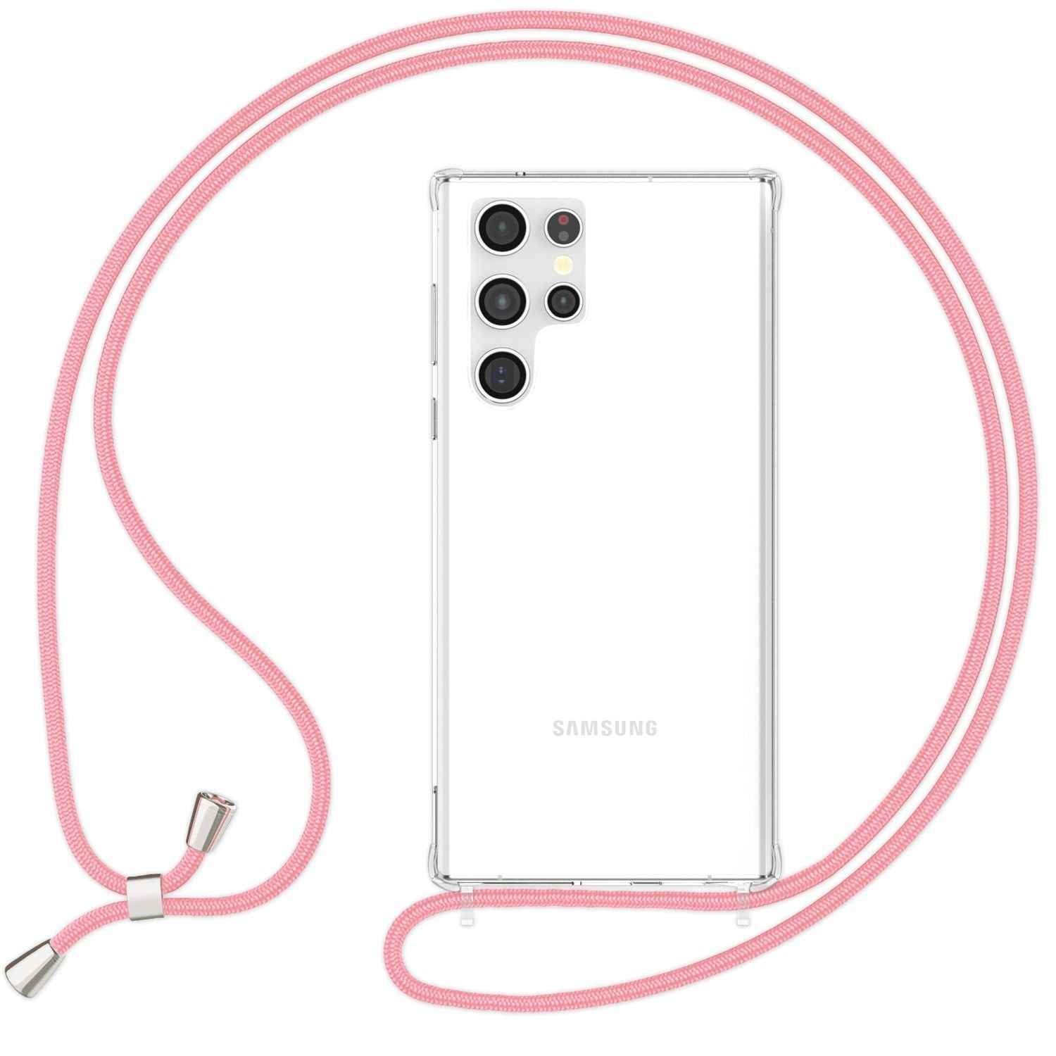 NALIA Klare Schutzhülle mit Kette für Samsung Galaxy S24 Ultra Hülle, Transparente Stabile Handyhülle mit Umhänge-Band
