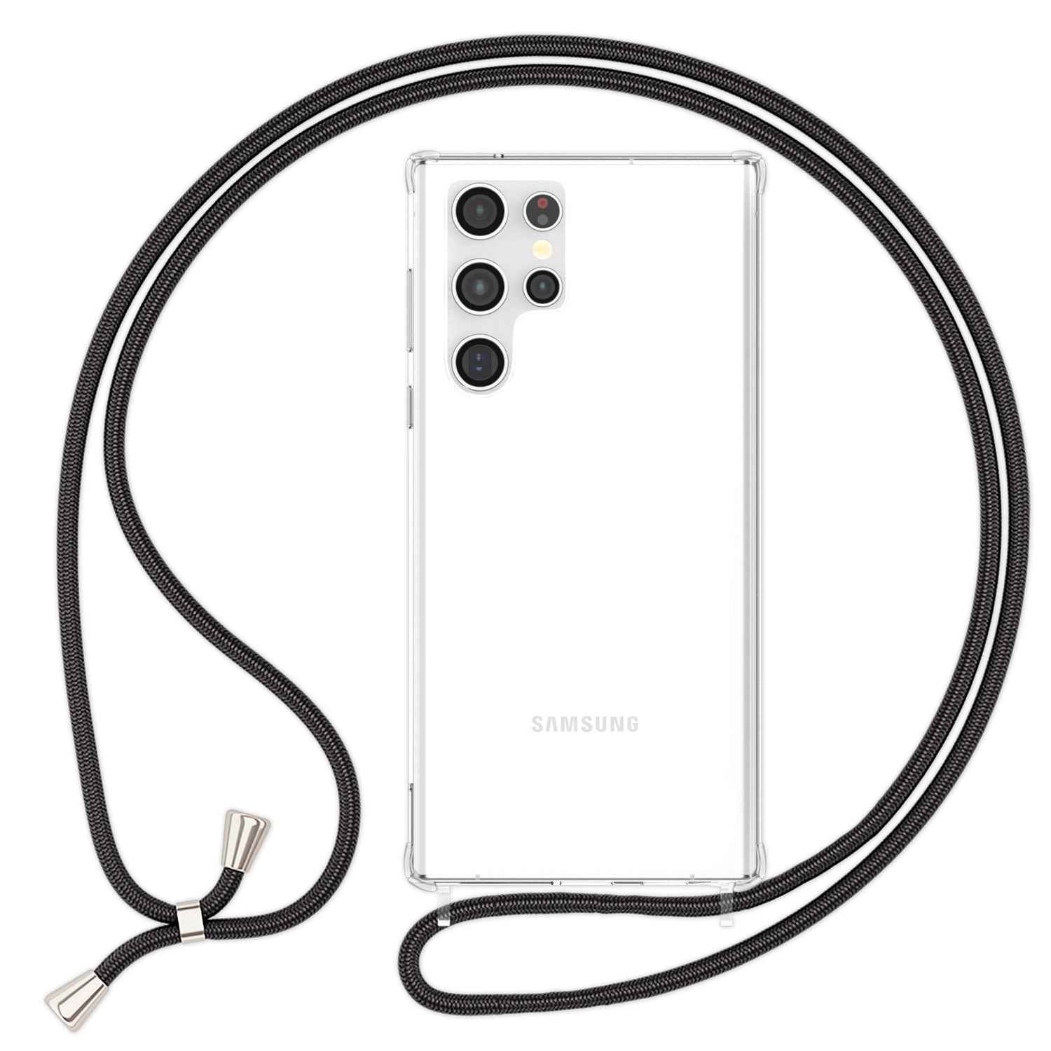 NALIA Klare Schutzhülle mit Kette für Samsung Galaxy S24 Ultra Hülle, Transparente Stabile Handyhülle mit Umhänge-Band
